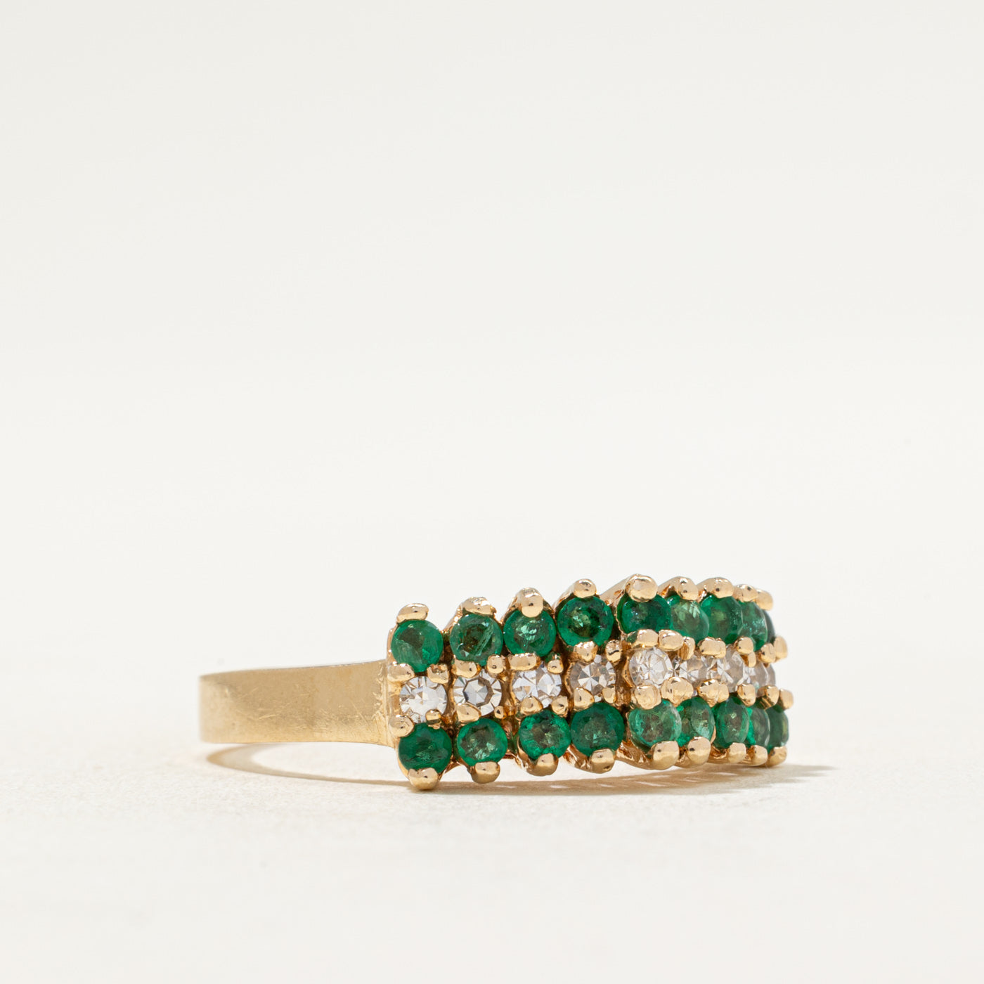 Multi Row Emerald & Diamond Ring | 0.50ctw, 0.22ctw | SZ 9.5