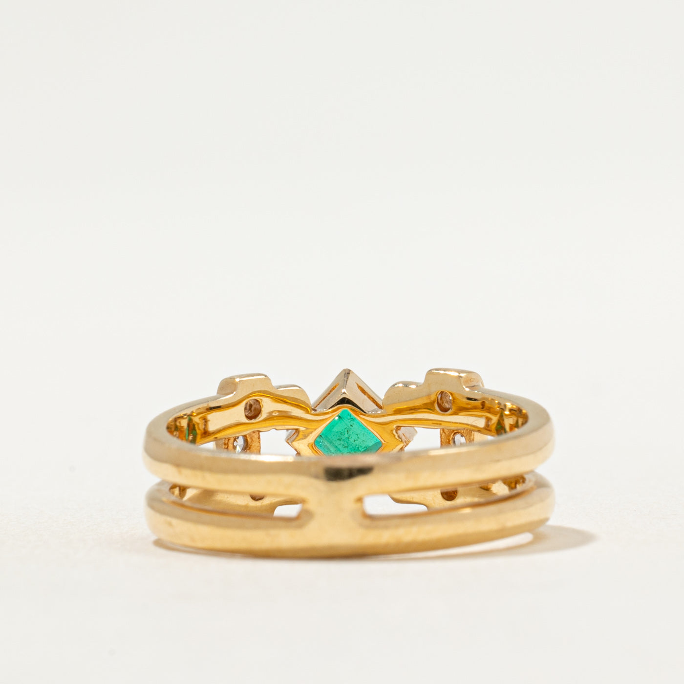 Bezel Set Emerald & Diamond Geometric Ring | 0.18ct, 0.10ctw | SZ 6