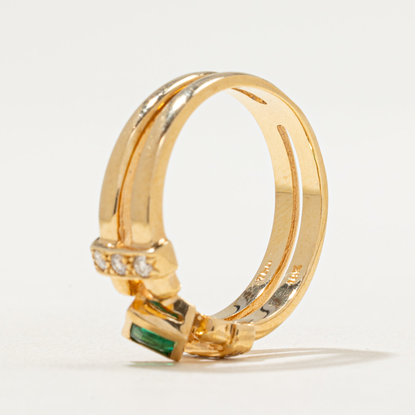 Bezel Set Emerald & Diamond Geometric Ring | 0.18ct, 0.10ctw | SZ 6