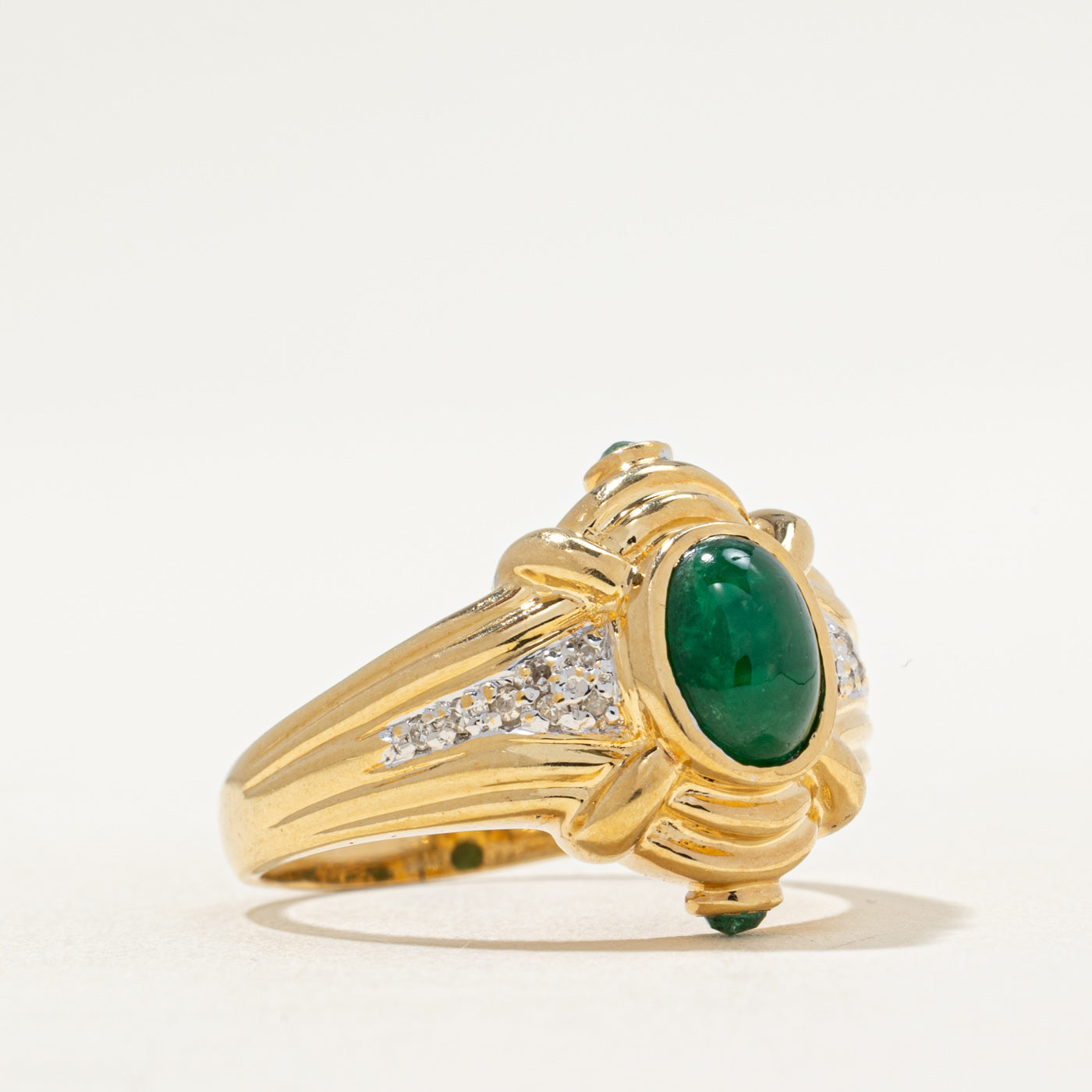 Bezel Set Emerald & Diamond Ring | 1.55ctw, 0.10ctw | SZ 8.25