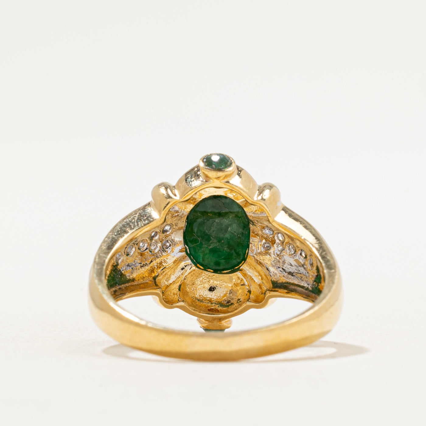 Bezel Set Emerald & Diamond Ring | 1.55ctw, 0.10ctw | SZ 8.25