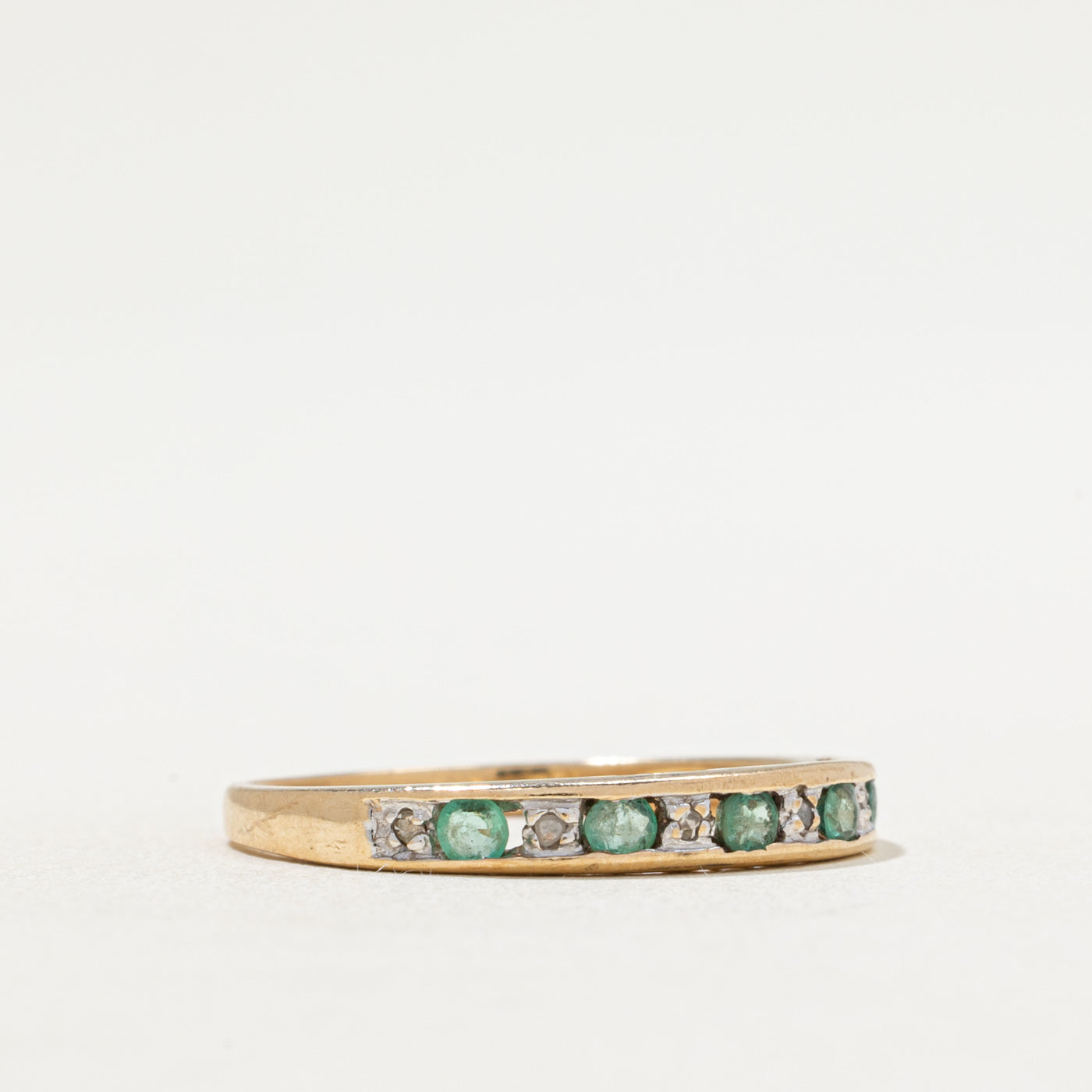 Semi Eternity Emerald & Diamond Ring | 0.15ctw, 0.01ctw | SZ 7.25