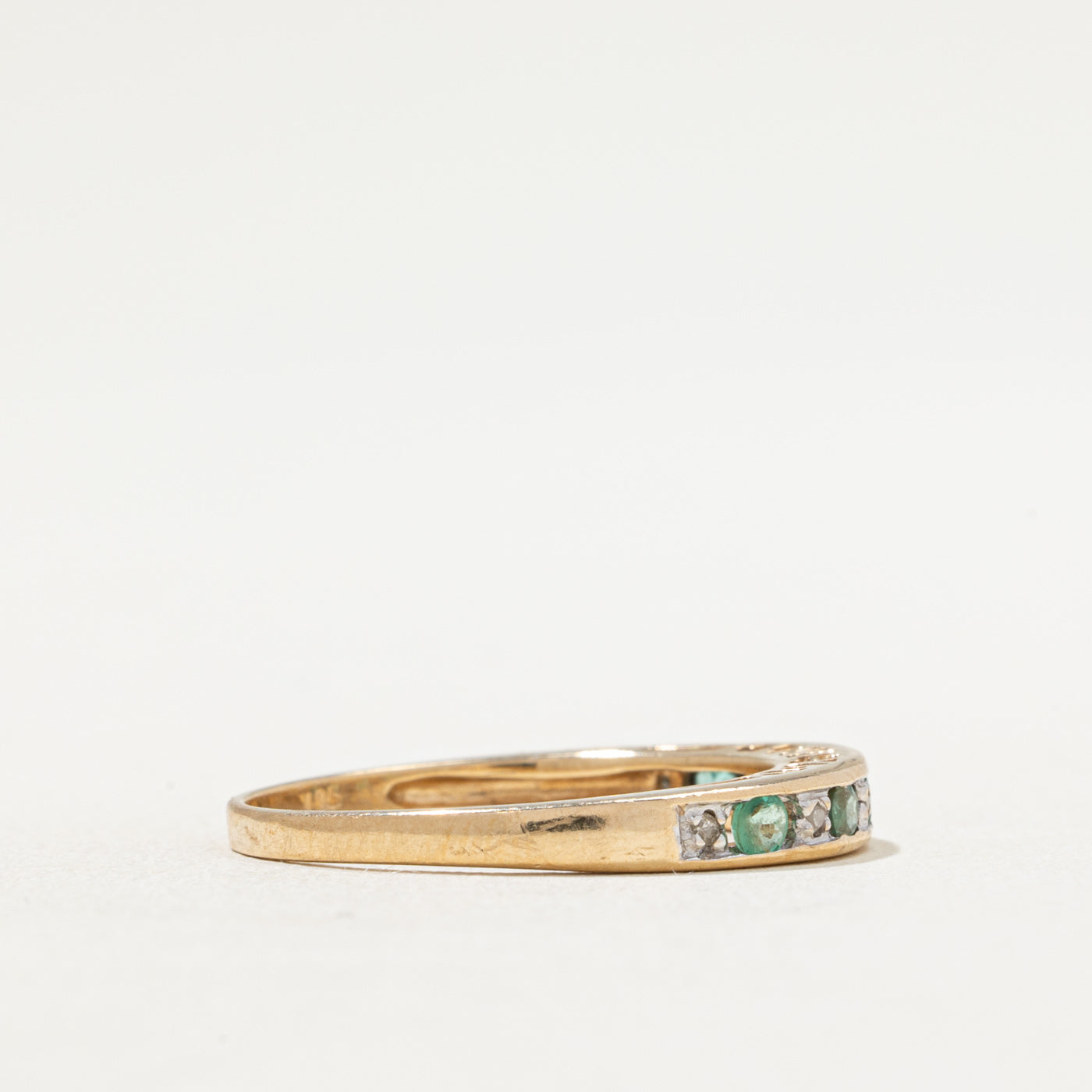 Semi Eternity Emerald & Diamond Ring | 0.15ctw, 0.01ctw | SZ 7.25