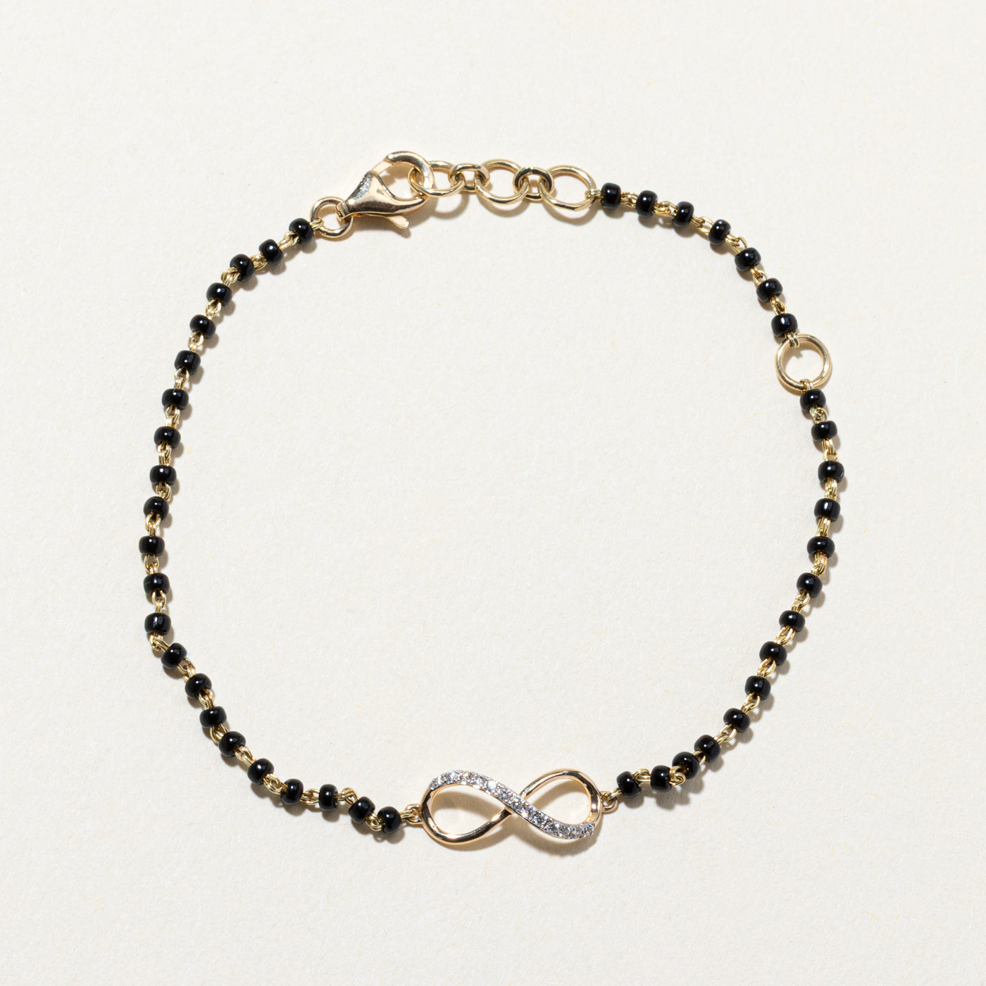 14K Black Glass Bead & Diamond Infinity Bracelet | 1.80ctw, 0.06ctw | 6"