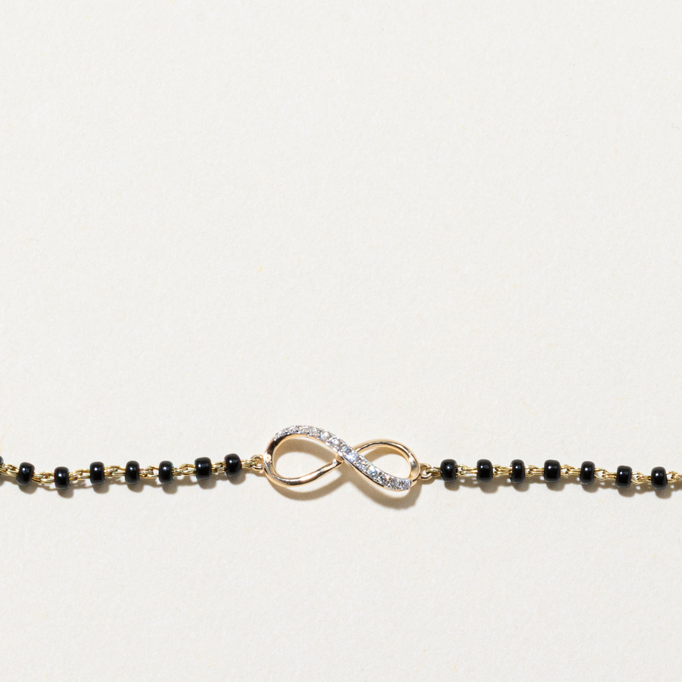 14K Black Glass Bead & Diamond Infinity Bracelet | 1.80ctw, 0.06ctw | 6"