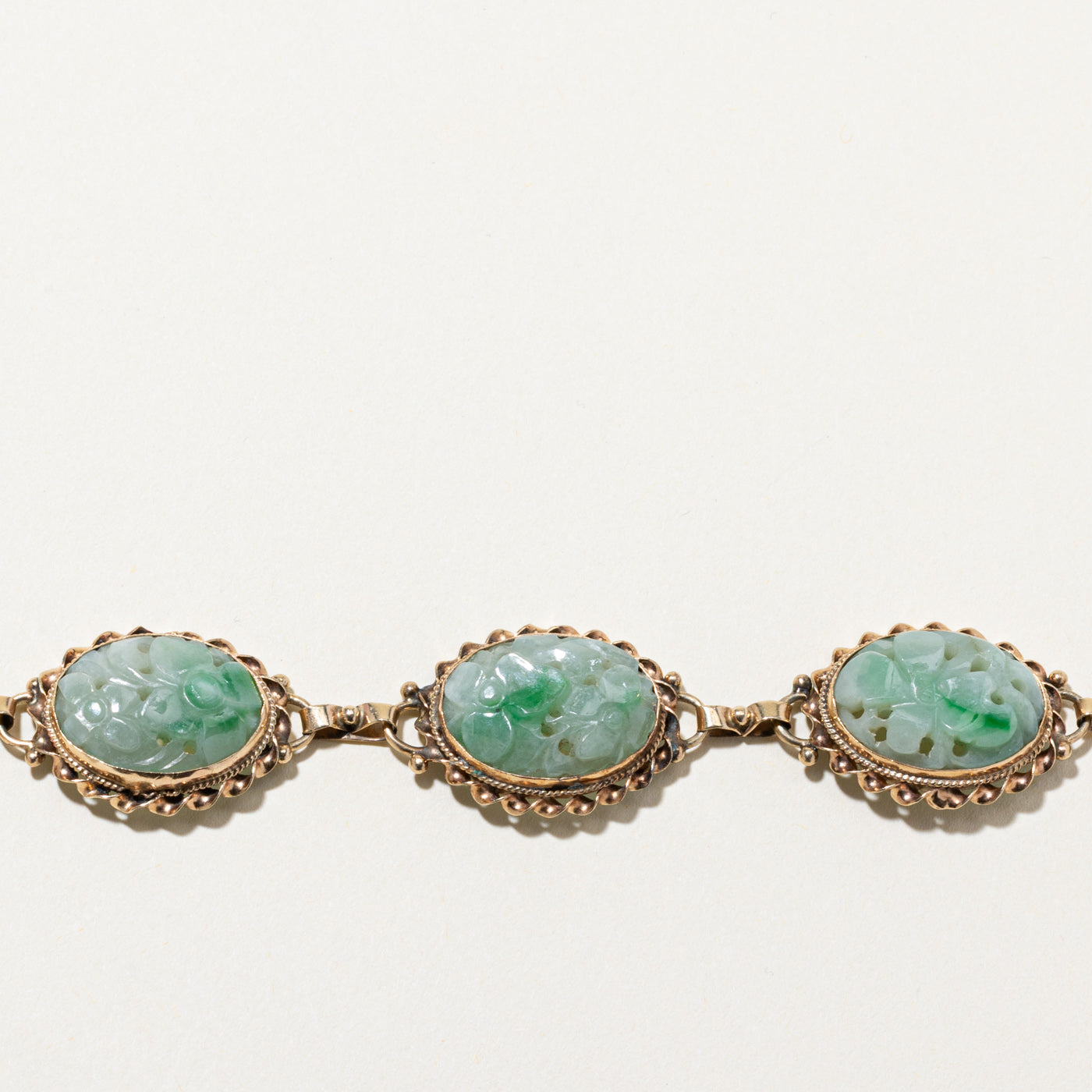 14K Floral Carved Jadeite Bracelet | 40.00ctw | 7"