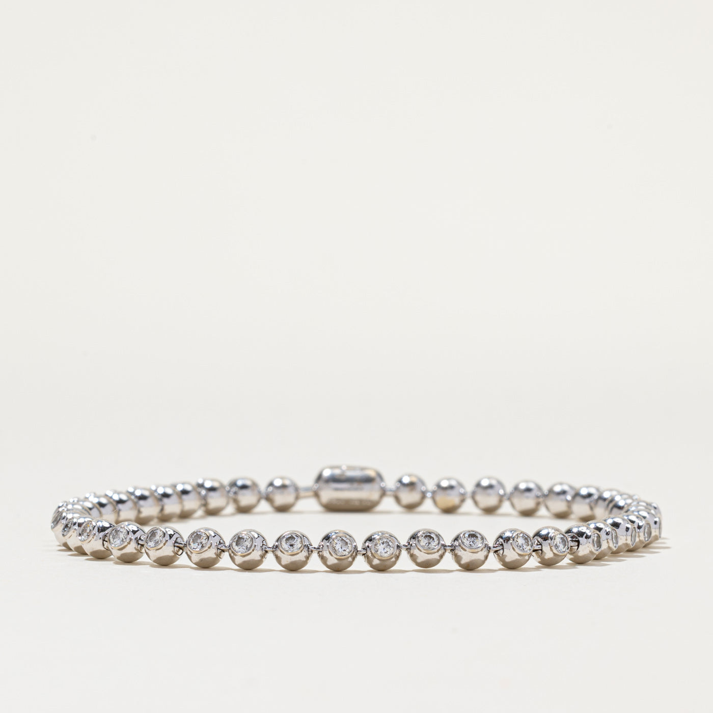 18K Bezel Set Beaded Diamond Tennis Bracelet | 1.61ctw | 7.5"