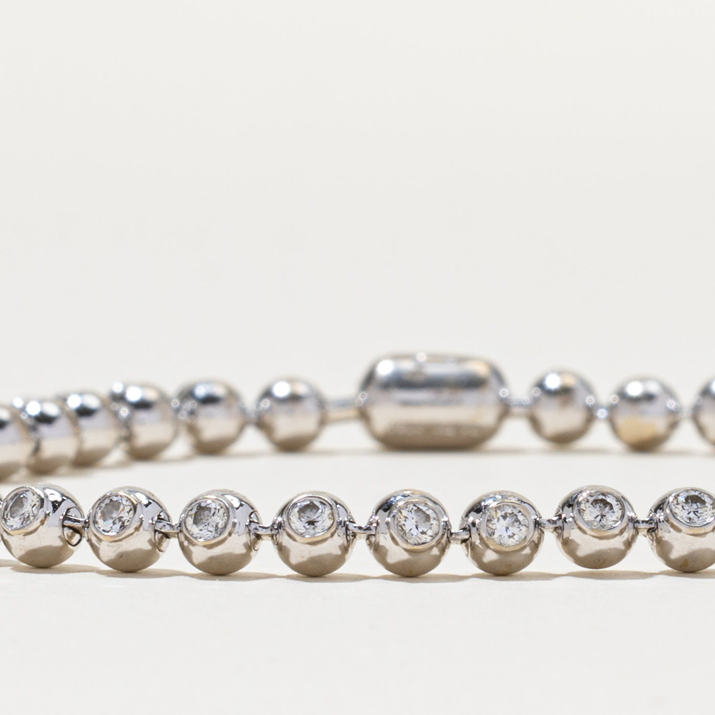 18K Bezel Set Beaded Diamond Tennis Bracelet | 1.61ctw | 7.5"