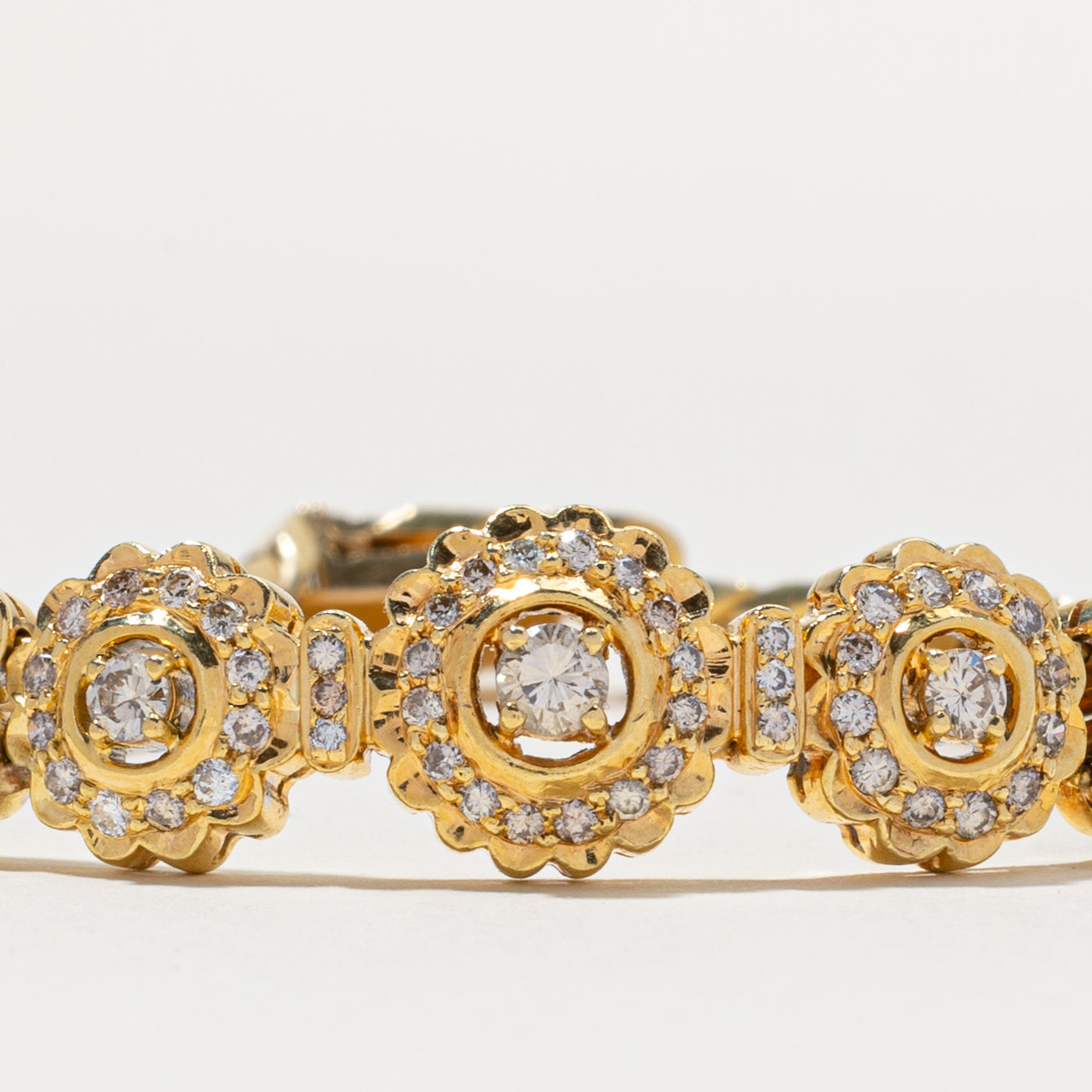 18K Floral Design Diamond Cuban Link Bracelet | 1.99ctw | 7.5"