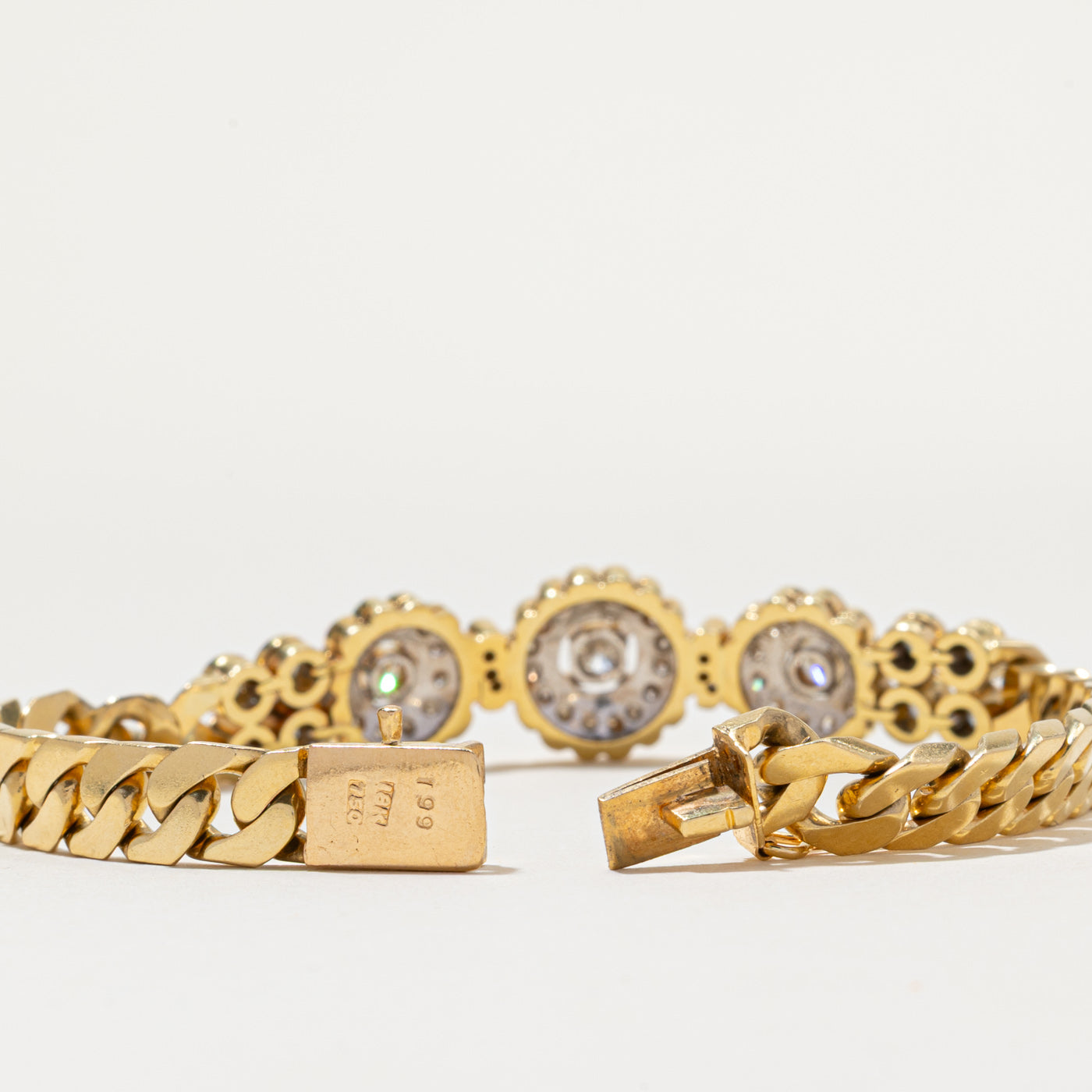 18K Floral Design Diamond Cuban Link Bracelet | 1.99ctw | 7.5"