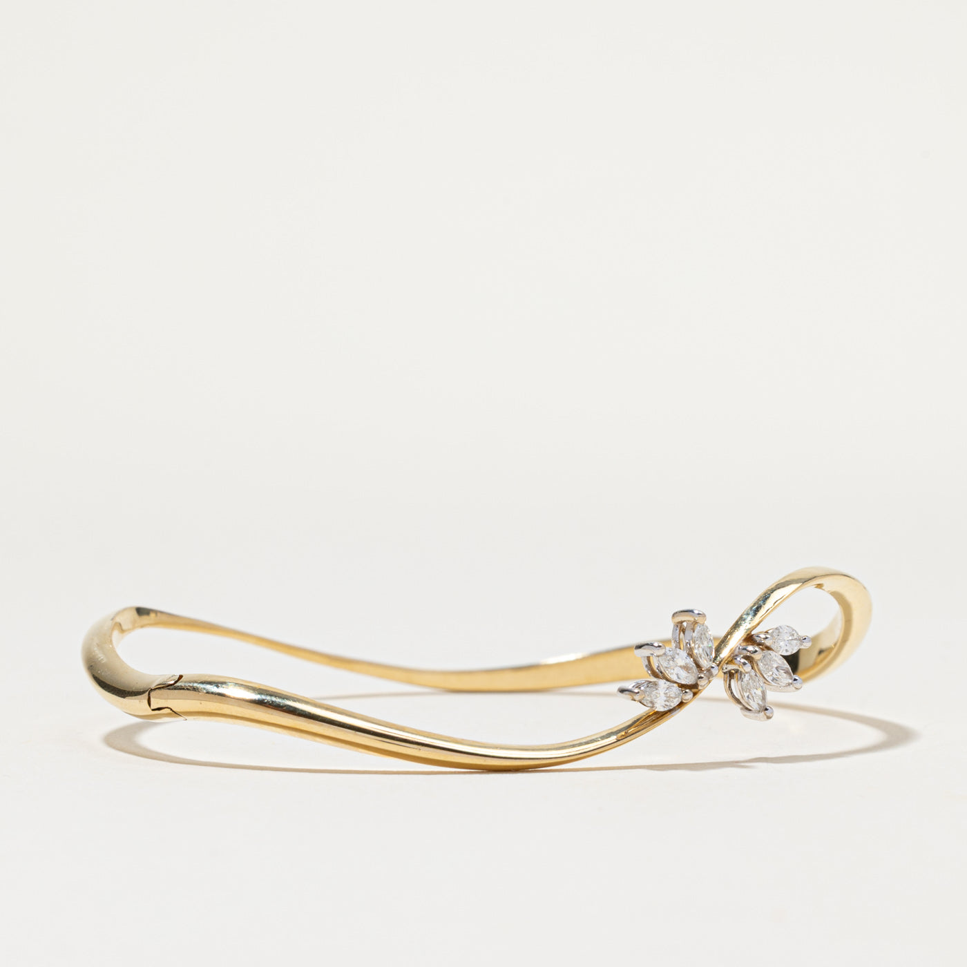 18k Petal Detail Diamond Bangle Bracelet | 0.36ctw | 6.5"