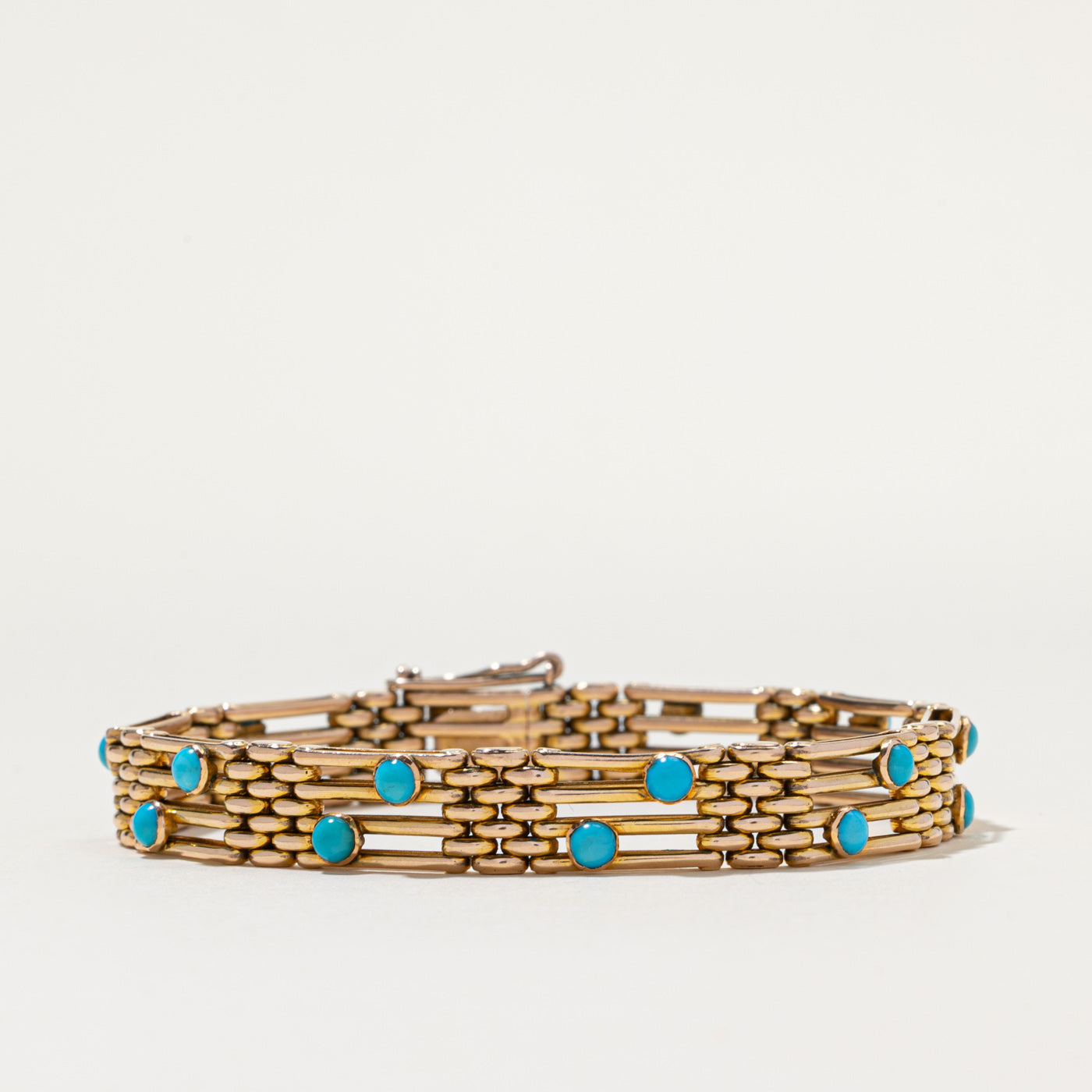 Bracelet vintage en or 14 carats et turquoise à maillons panthère | 2,0 ct | 16,5 cm