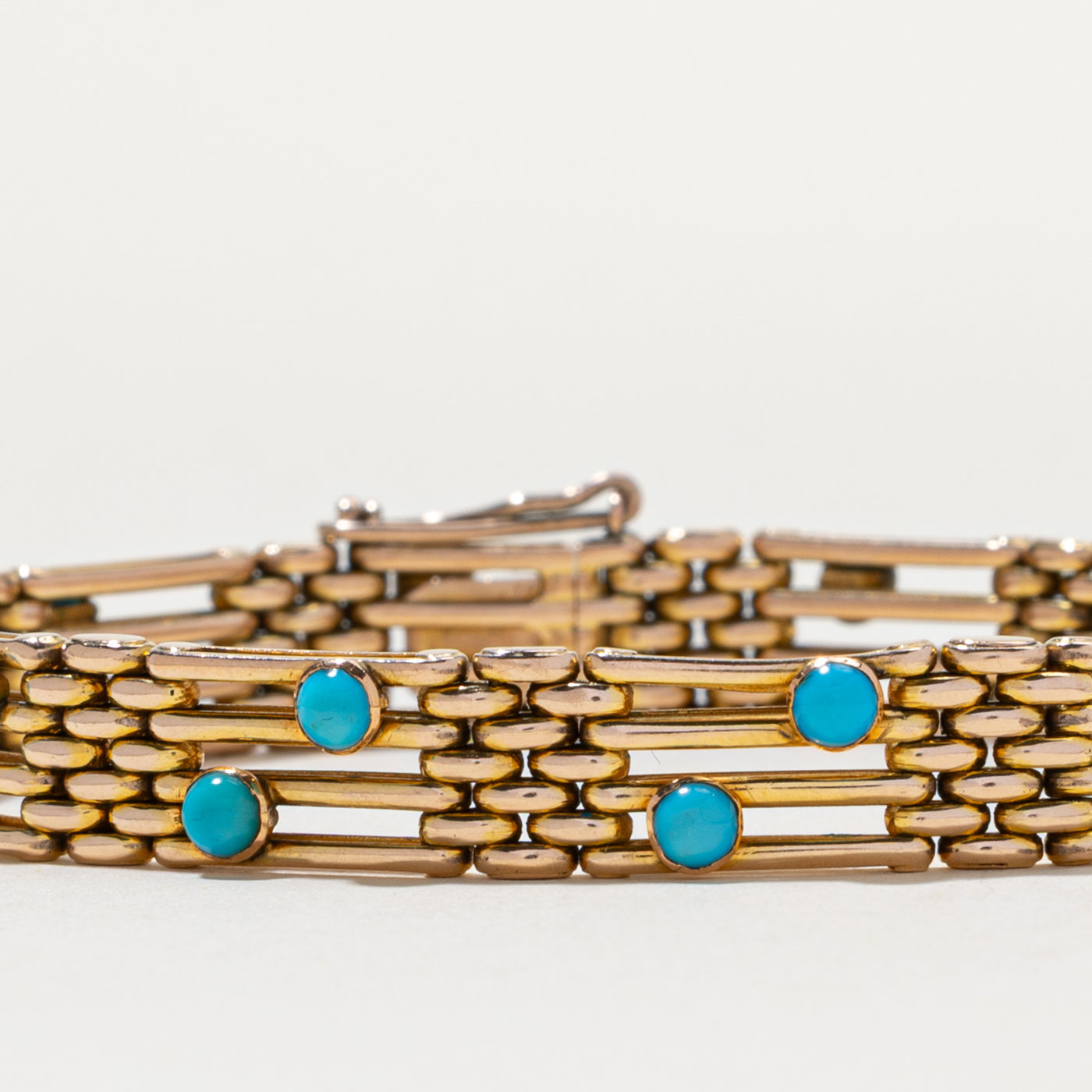 Bracelet vintage en or 14 carats et turquoise à maillons panthère | 2,0 ct | 16,5 cm