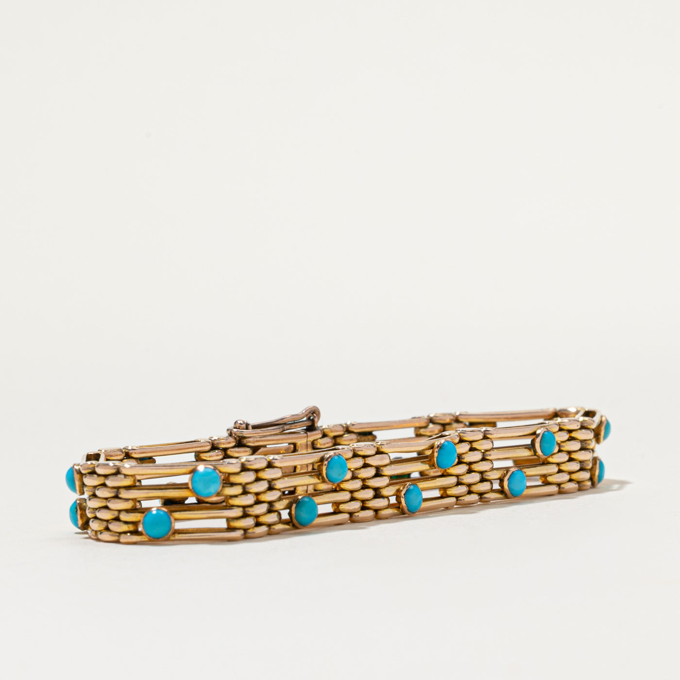 Bracelet vintage en or 14 carats et turquoise à maillons panthère | 2,0 ct | 16,5 cm
