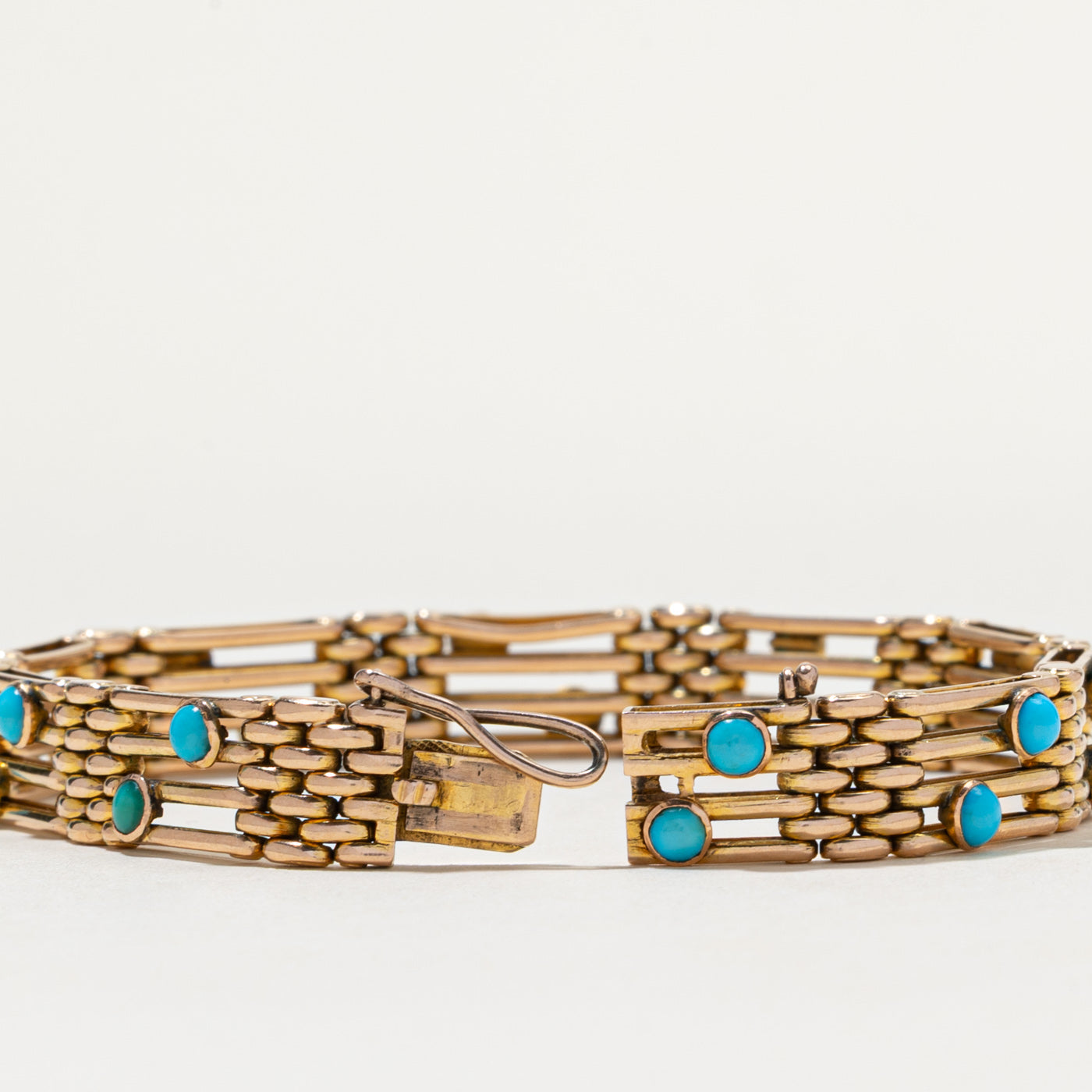 Bracelet vintage en or 14 carats et turquoise à maillons panthère | 2,0 ct | 16,5 cm