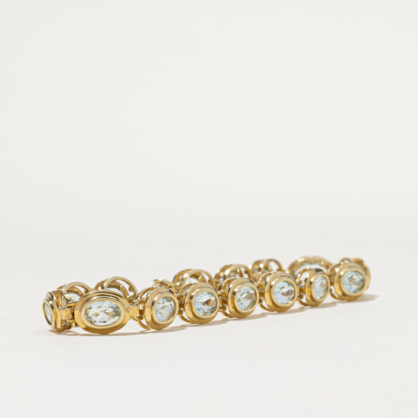 14K Bezel Set Aquamarine Gemstone Bracelet | 9.00ctw | 7"