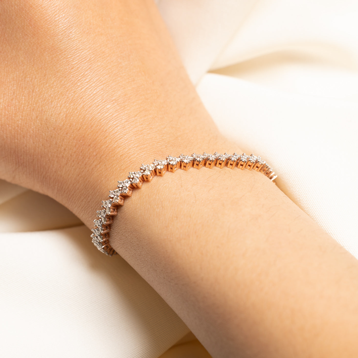 14k Diamond Chevron Pattern Tennis Bracelet | 3.47ctw | 6.5"
