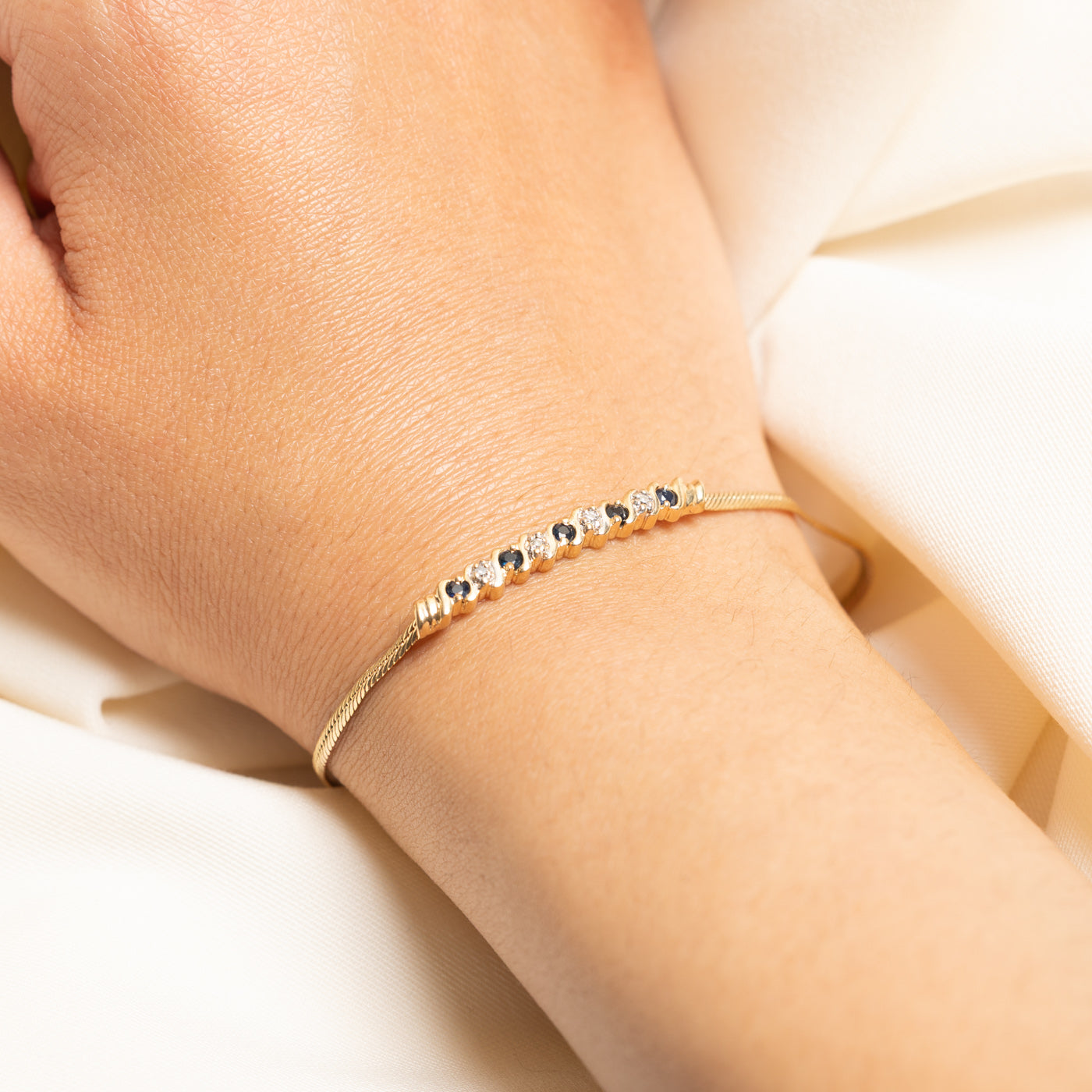 14K Sapphire & Diamond Bar Bracelet | 0.25ctw, 0.04ctw | 7"