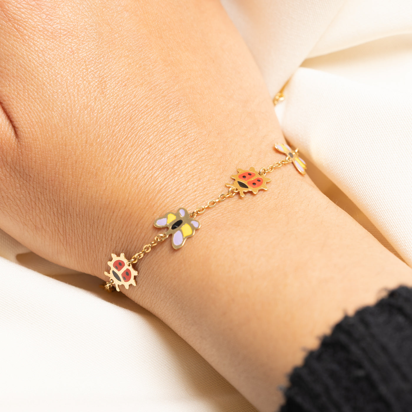 18K Yellow Gold Butterfly and Ladybug Bracelet | 6"