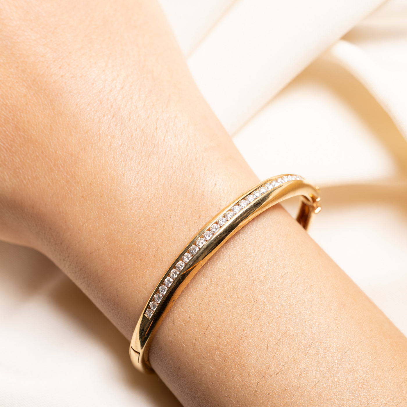 14K Channel Set Diamond Bangle Bracelet | 1.30ctw | 7"