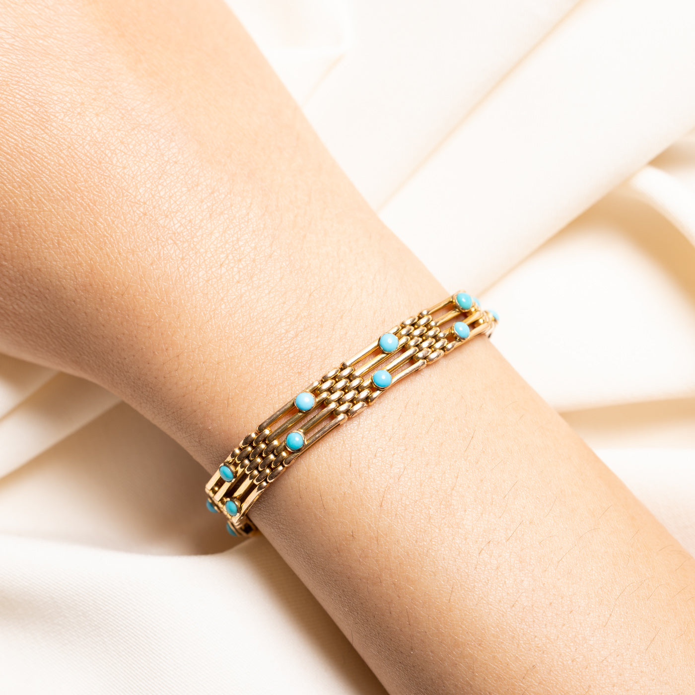 Bracelet vintage en or 14 carats et turquoise à maillons panthère | 2,0 ct | 16,5 cm