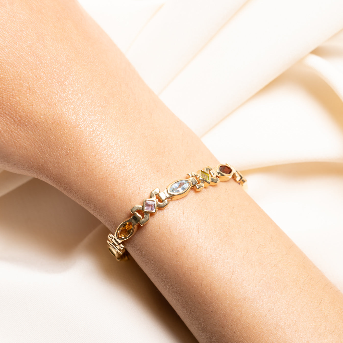14K Bezel Set Multi Gemstone Bracelet | 7.60ctw | 7.5"