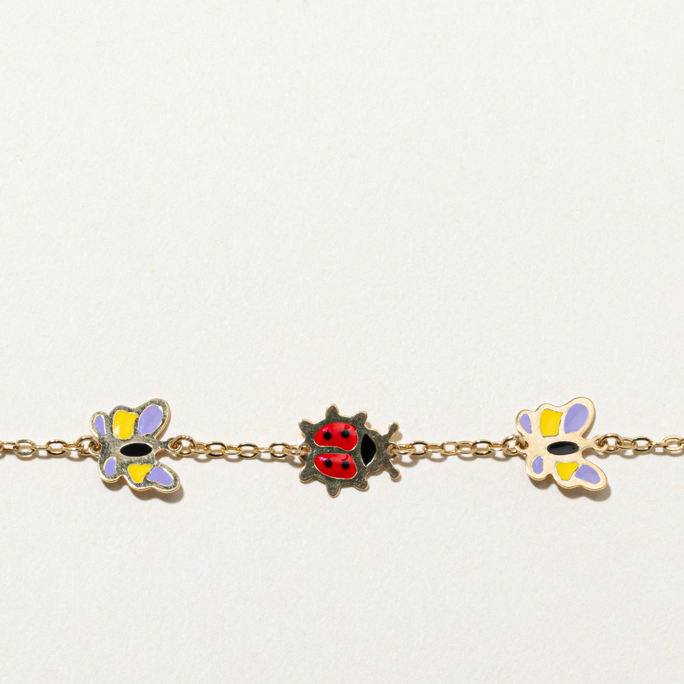 18K Yellow Gold Butterfly and Ladybug Bracelet | 6"