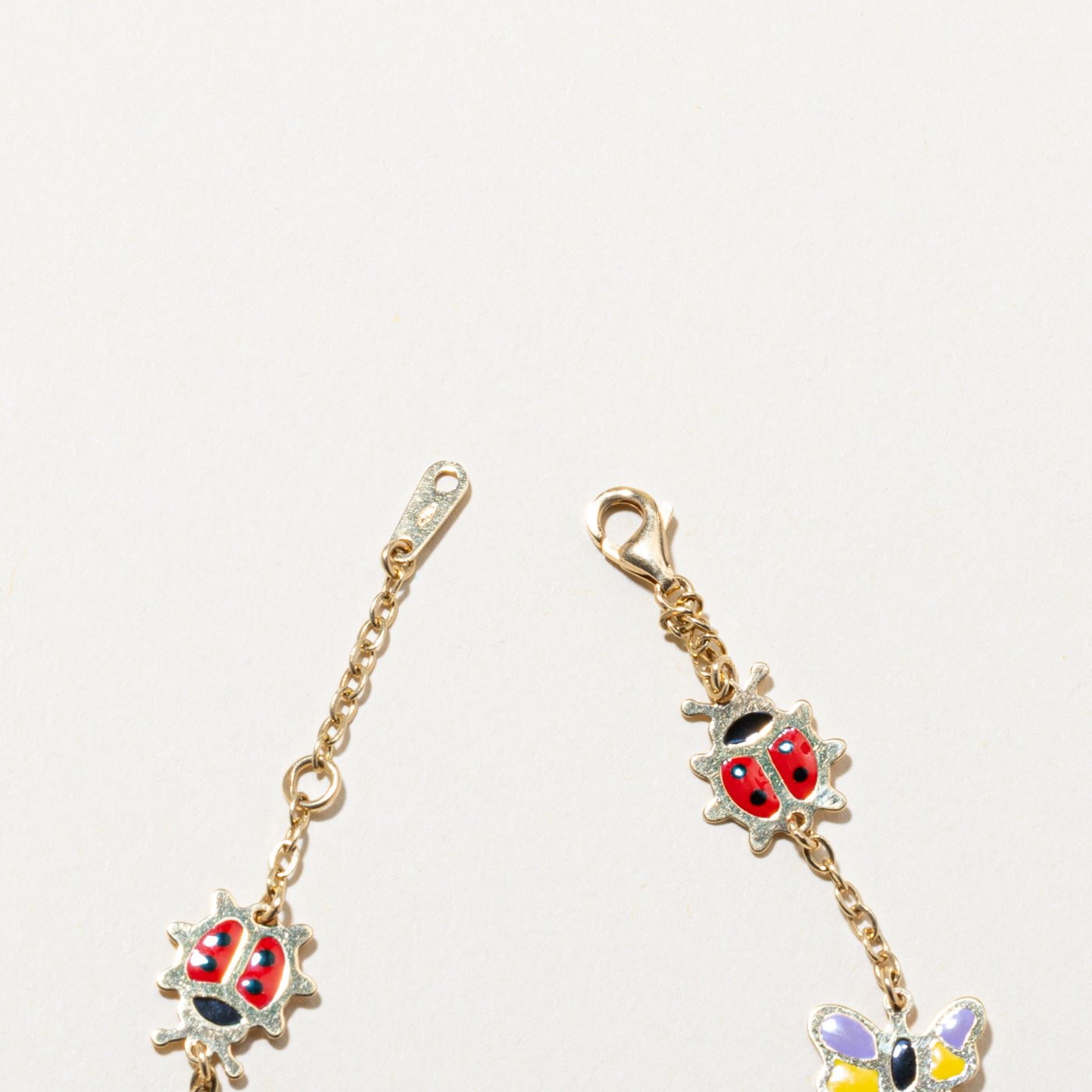 18K Yellow Gold Butterfly and Ladybug Bracelet | 6"