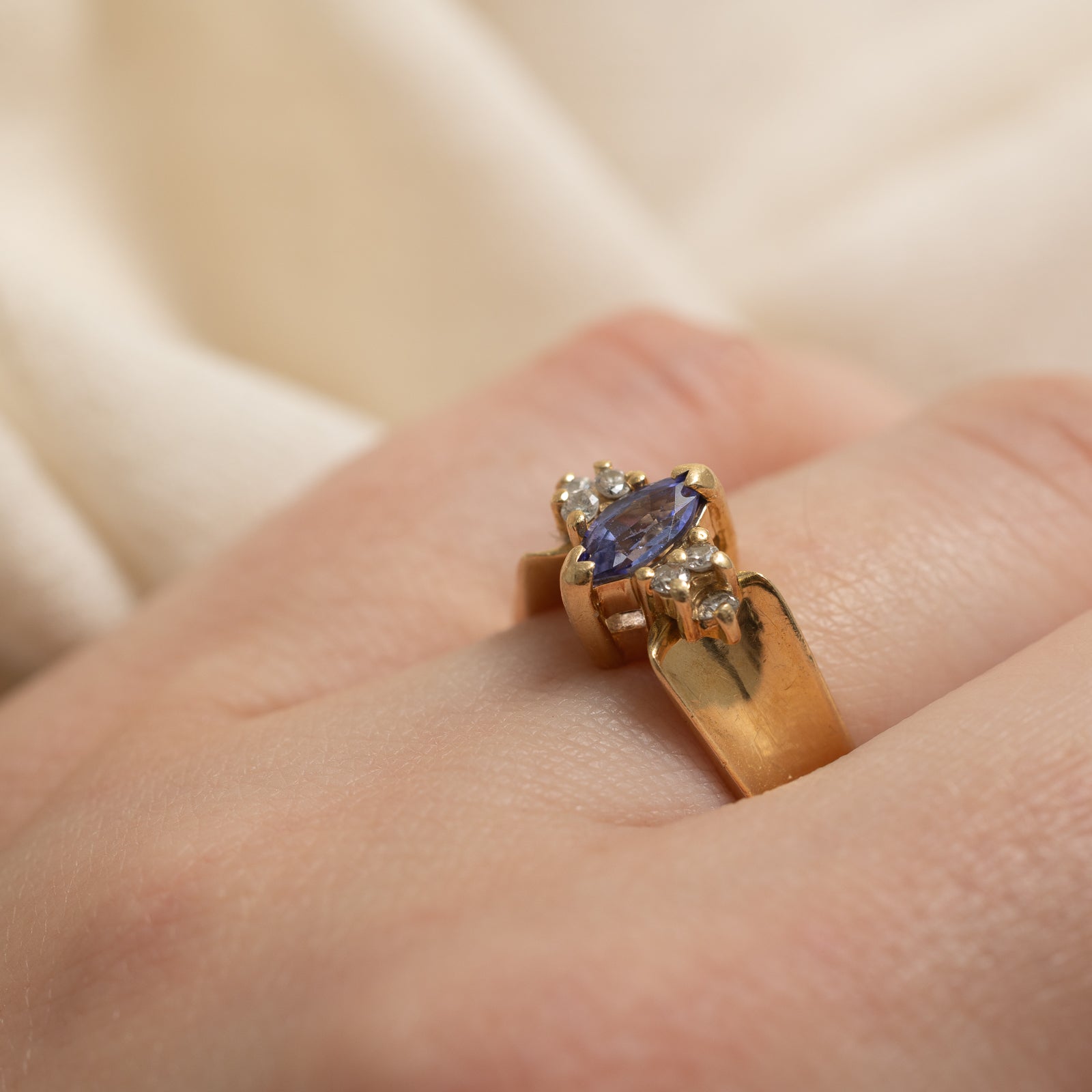 Marquise Cut Tanzanite & Diamond Accented Ring | 0.25ct, 0.10ctw | SZ 5.5