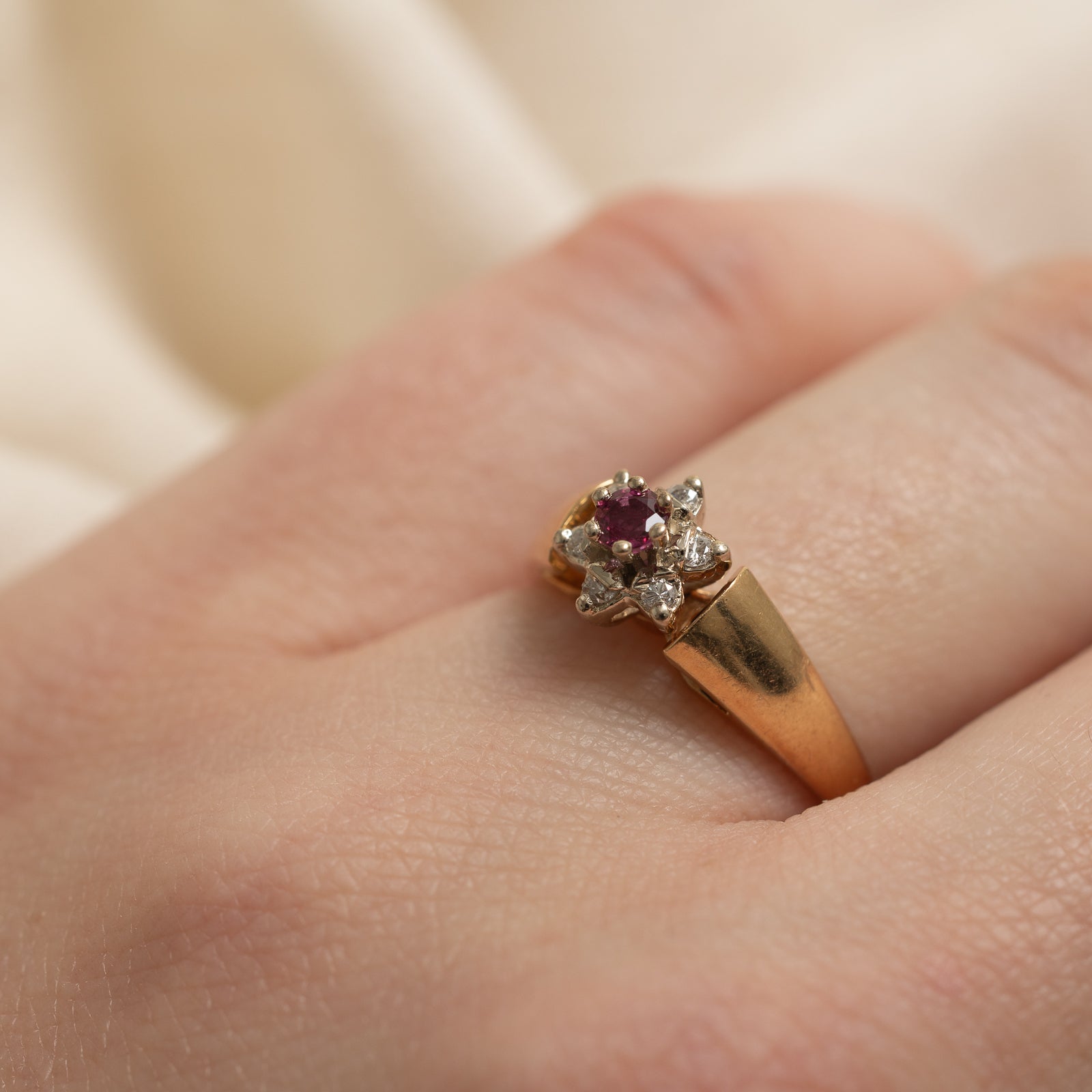 Ruby & Diamond Petal Ring | 0.09ct, 0.05ctw | SZ 6.5