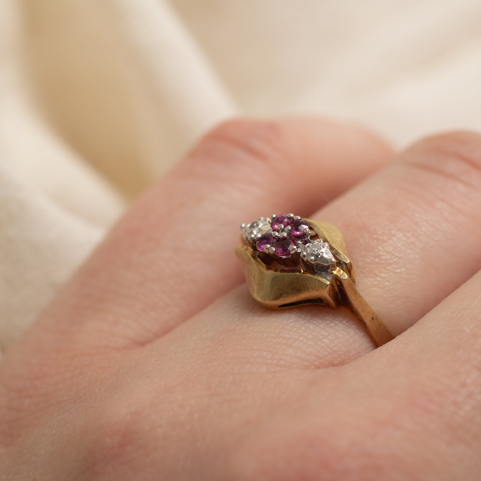 Ruby & Diamond Cluster Ring | 0.12ctw, 0.01ctw | SZ 4.75