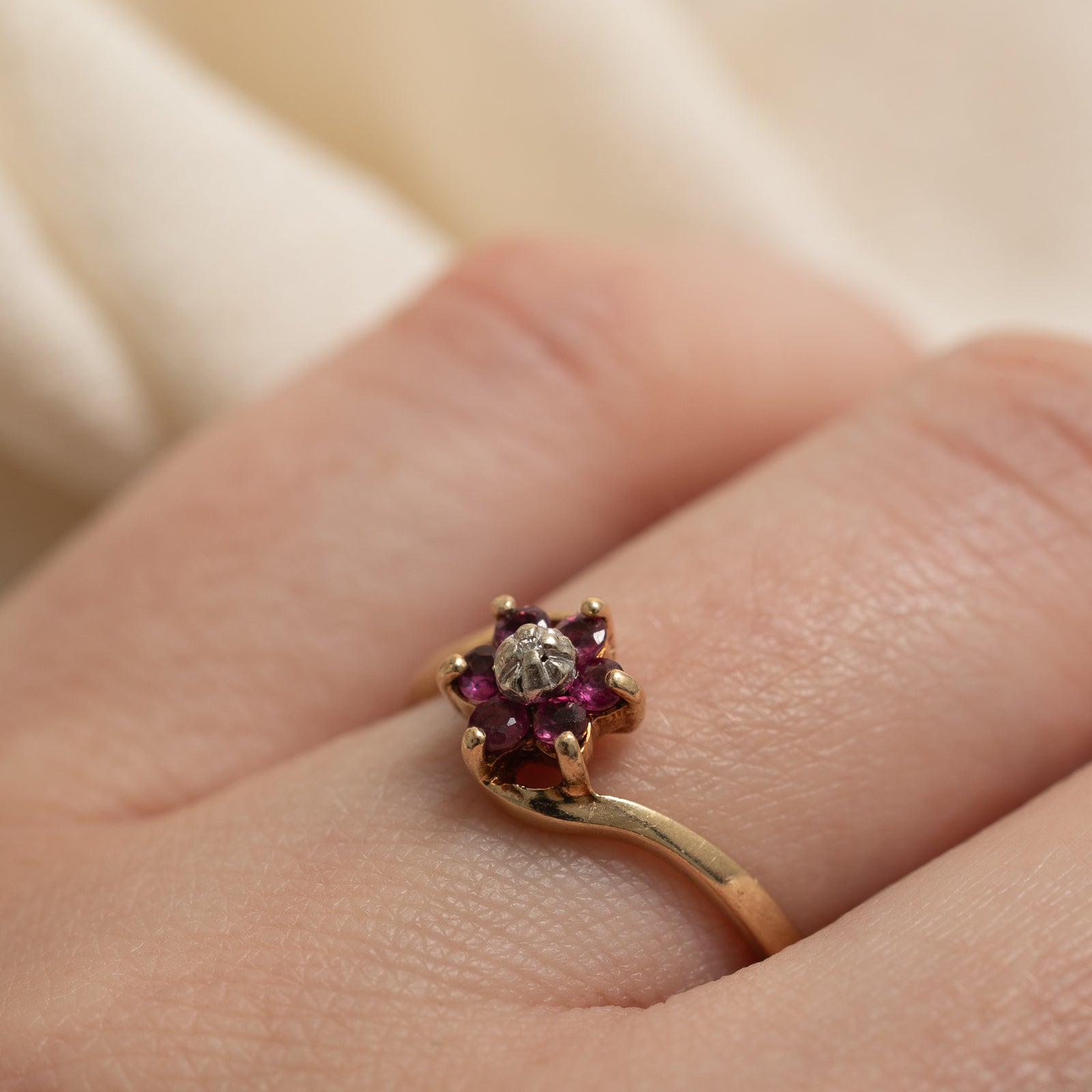 Ruby & Diamond Petal Bypass Ring | 0.20ctw, 0.002ct | SZ 6.5