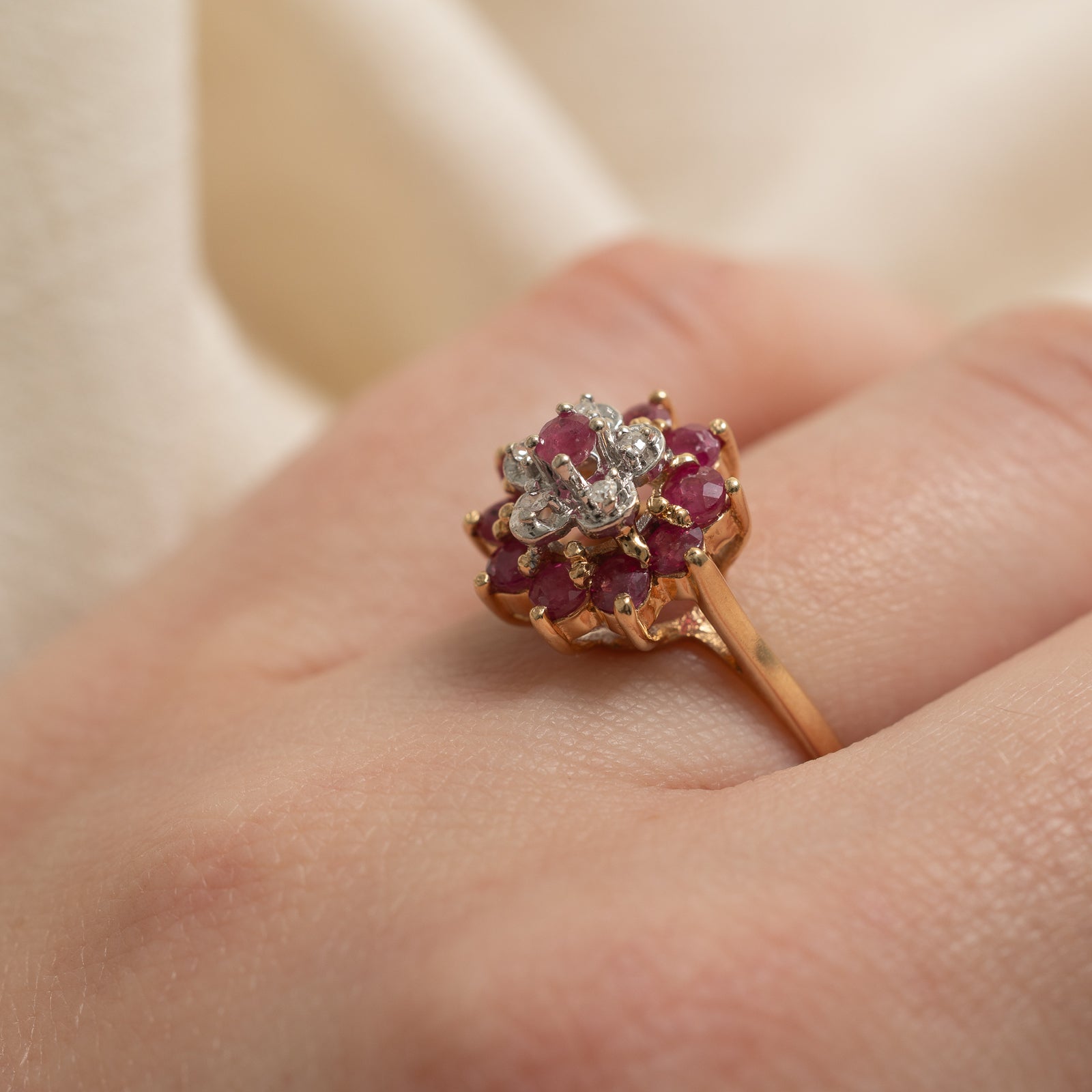 Ruby & Diamond Petal Ring | 0.37ctw, 0.03ctw | SZ 6.75