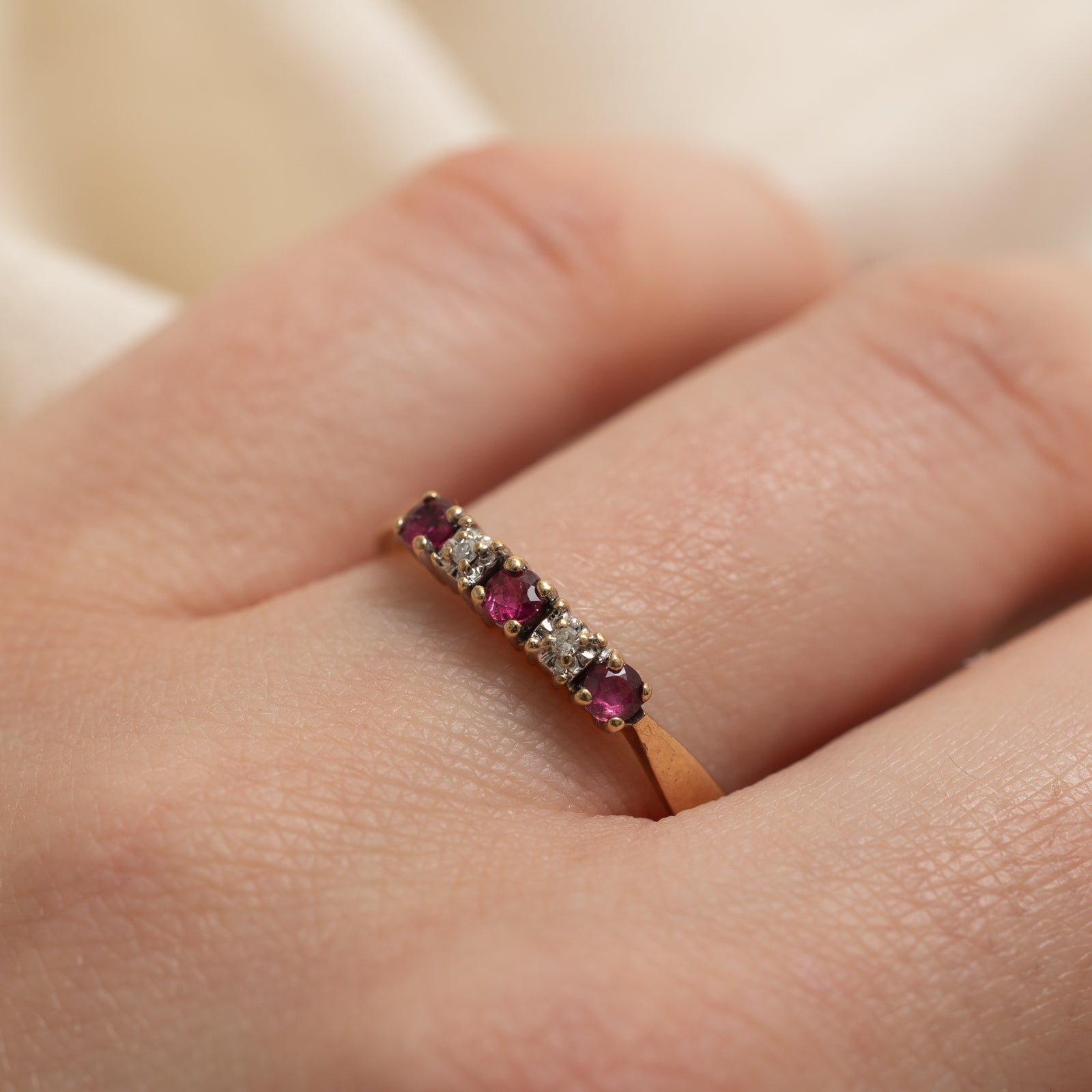 Five Stone Ruby & Diamond Ring | 0.21ctw, 0.01ctw | SZ 8.5