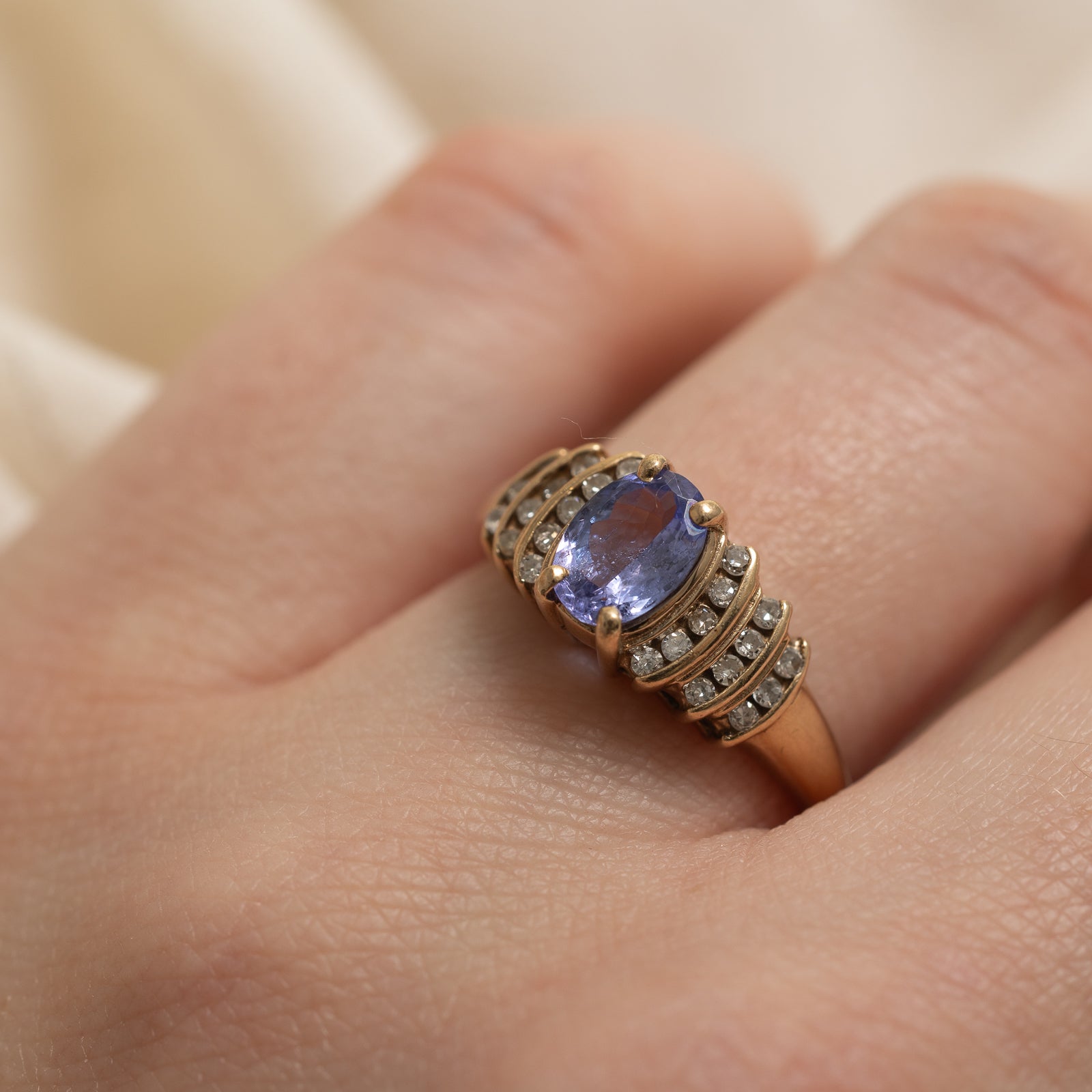Oval Cut Tanzanite & Diamond Ring | 0.70ct, 0.12ctw | SZ 6