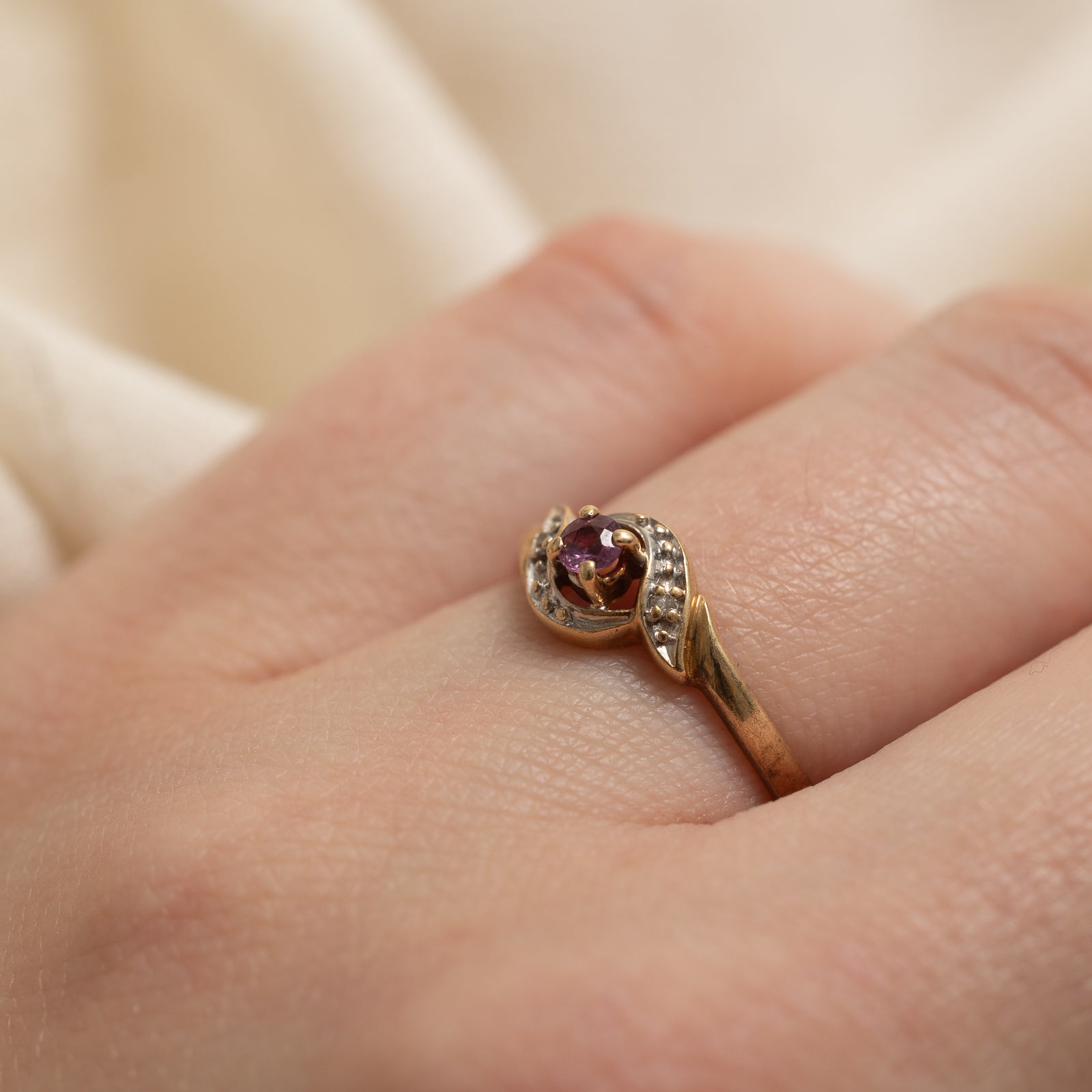 Ruby & Diamond Bypass Ring | 0.08ct, 0.01ctw | SZ 6