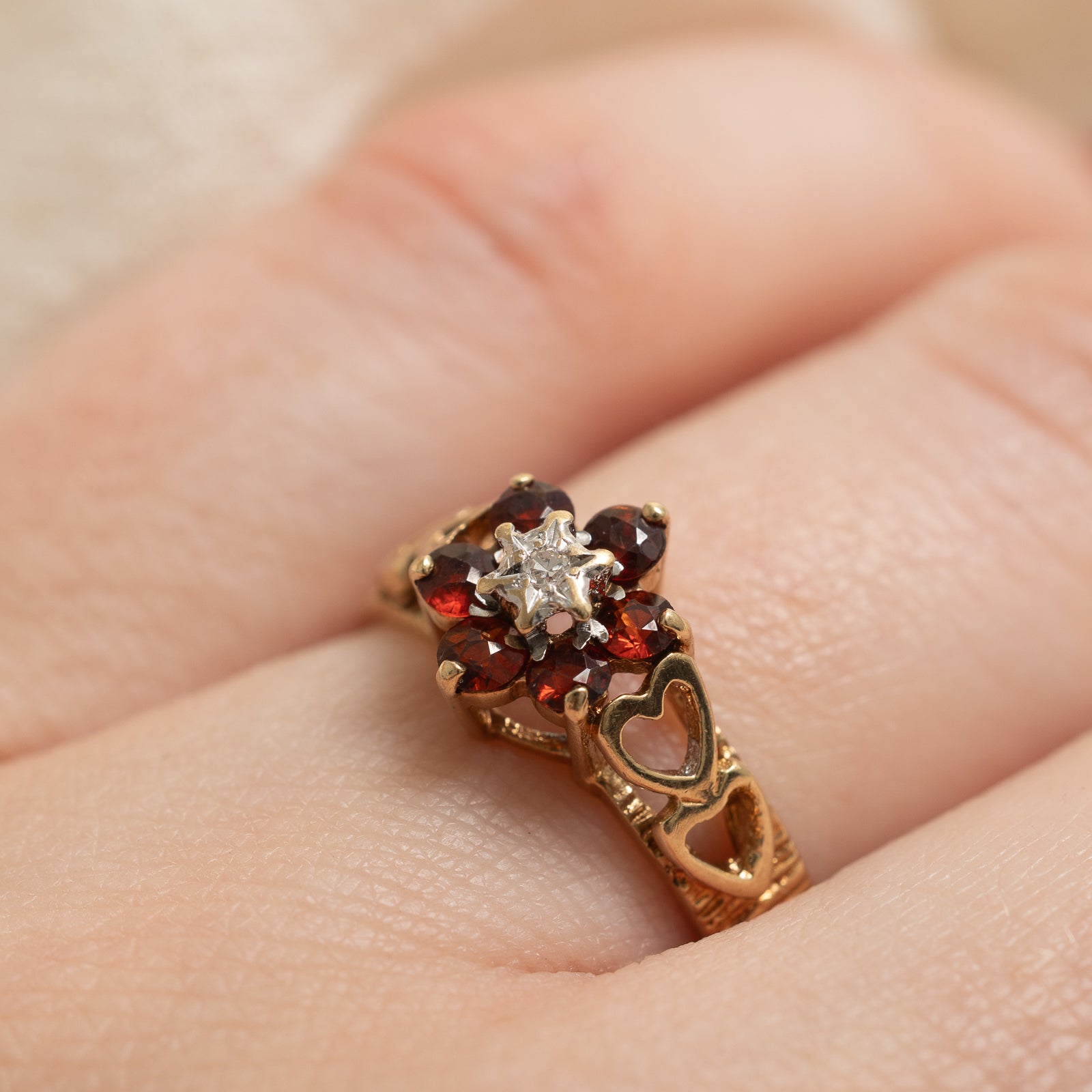 London 1980 Garnet & Diamond Ring | 0.36ctw, 0.01ct | SZ 6.25
