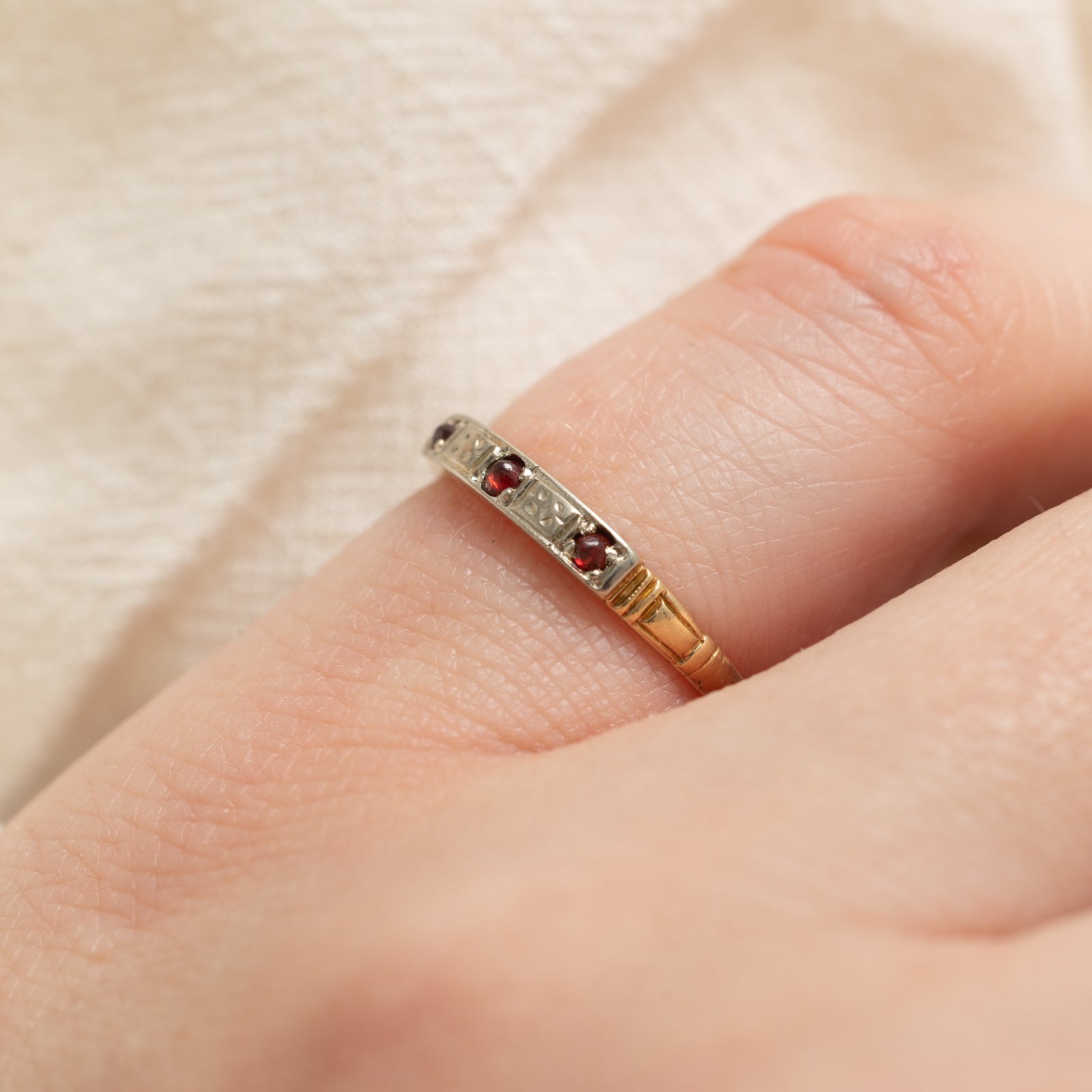Three Stone Garnet Ring | 0.08ctw | SZ 4.5