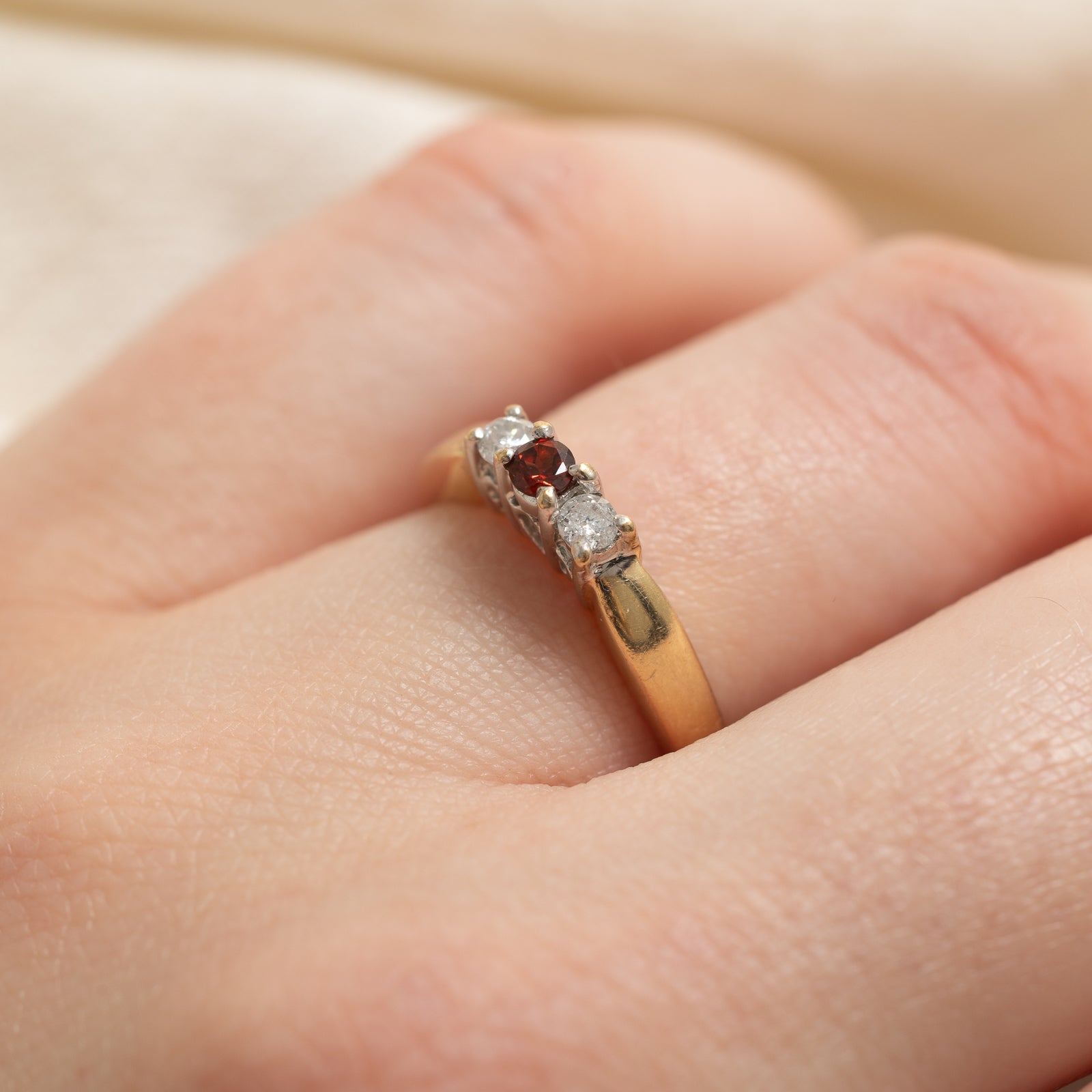 Garnet & Diamond Ring | 0.05ct, 0.12ctw | SZ 6.25