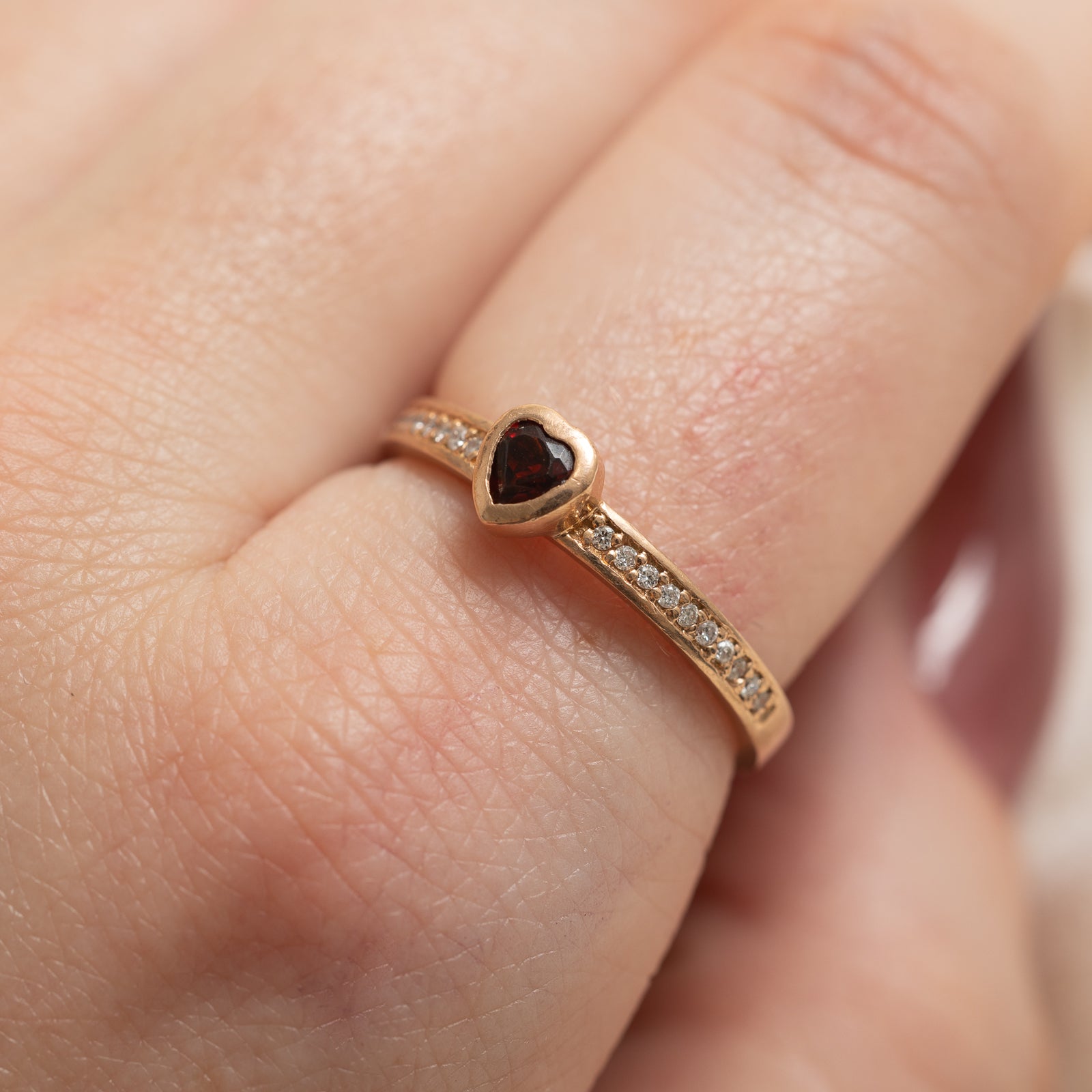 Garnet Heart & Diamond Ring | 0.22ct, 0.04ctw | SZ 8.5