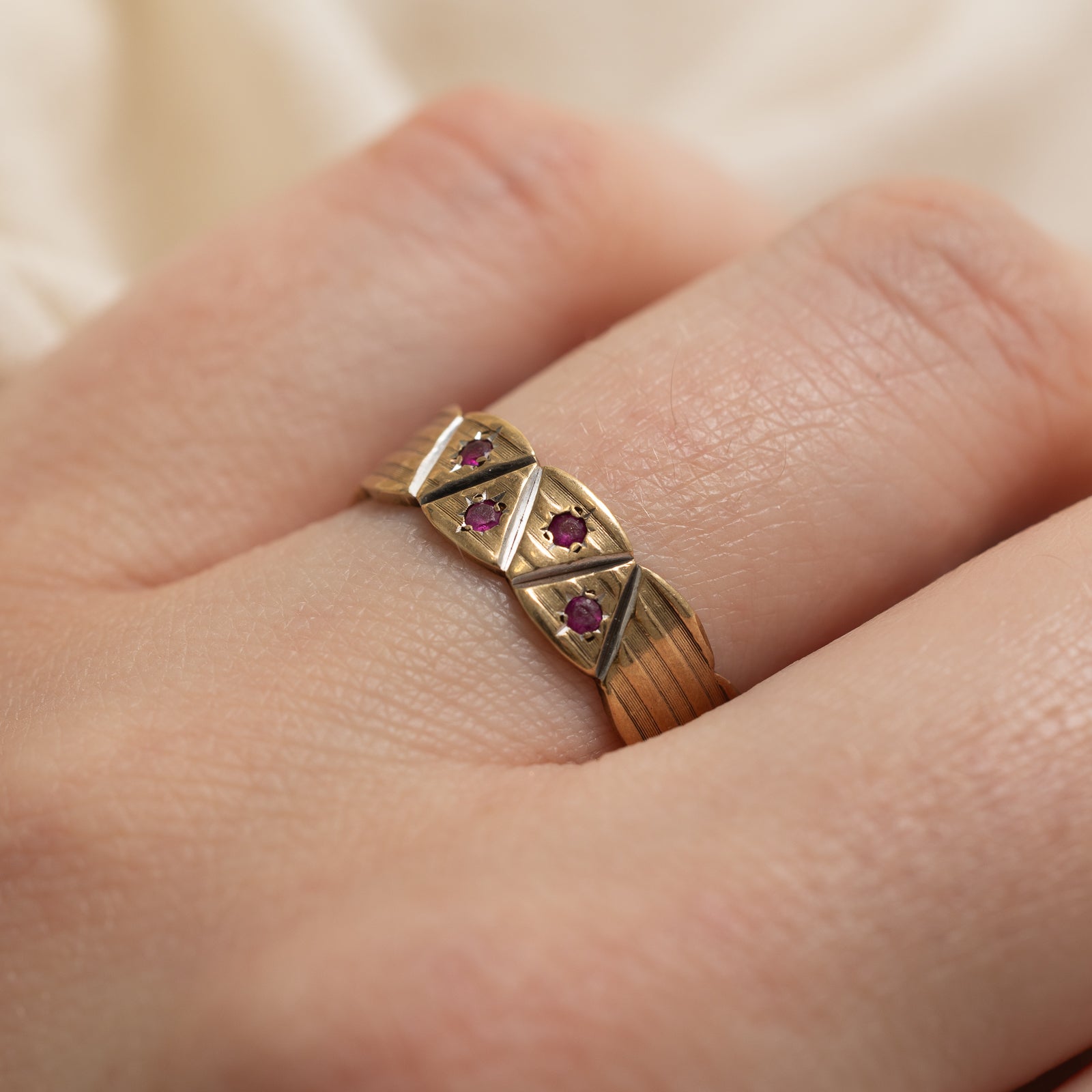 Four Stone Ruby Accent Band | 0.05ctw | SZ 7.5