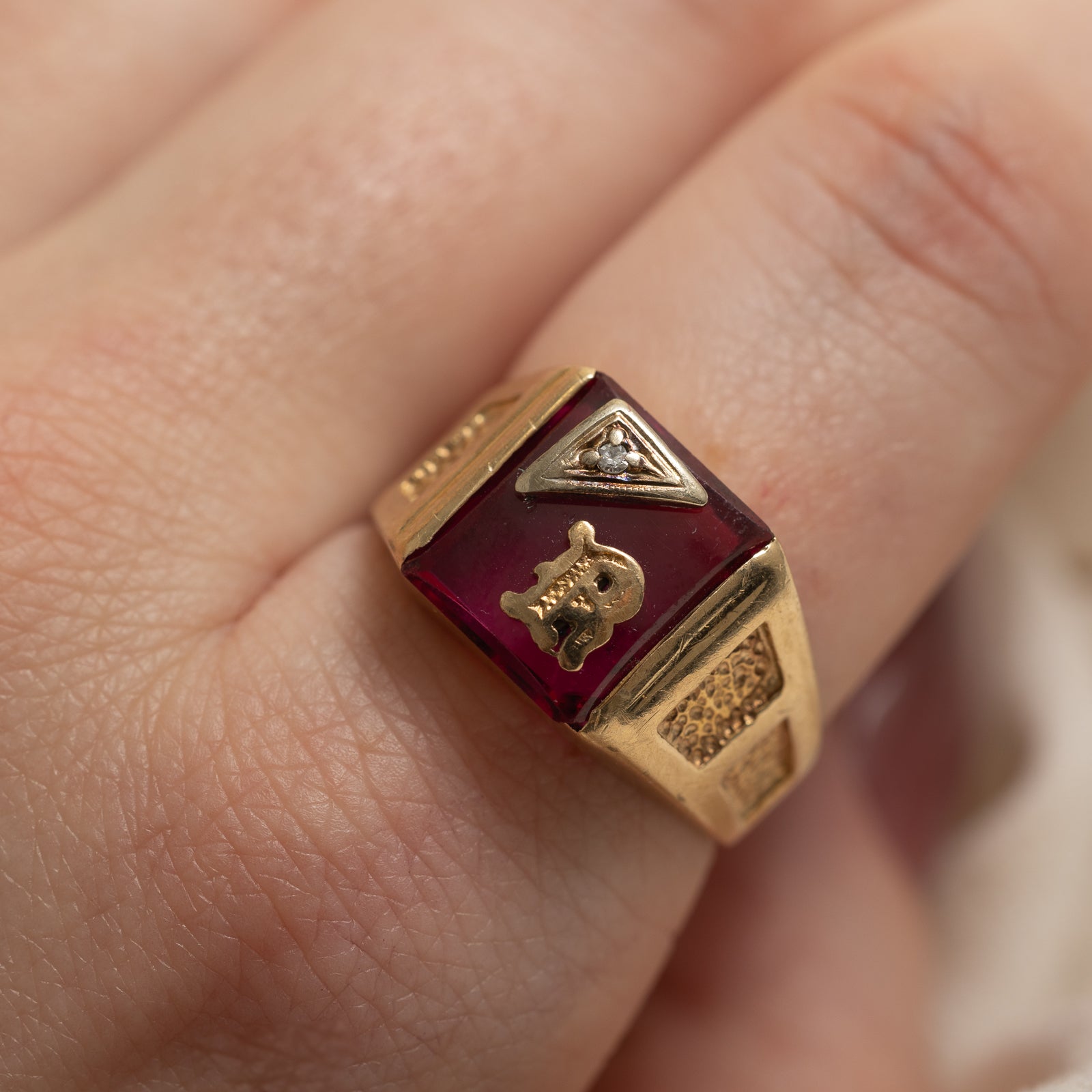 Ruby & Diamond 'R' Signet Ring | 2.50ct, 0.01ct | SZ 8.25