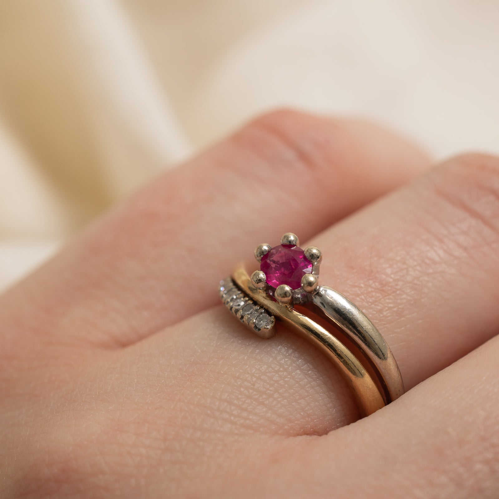 Synthetic Ruby & Diamond Wave Ring | 0.50ct, 0.05ctw | SZ 7