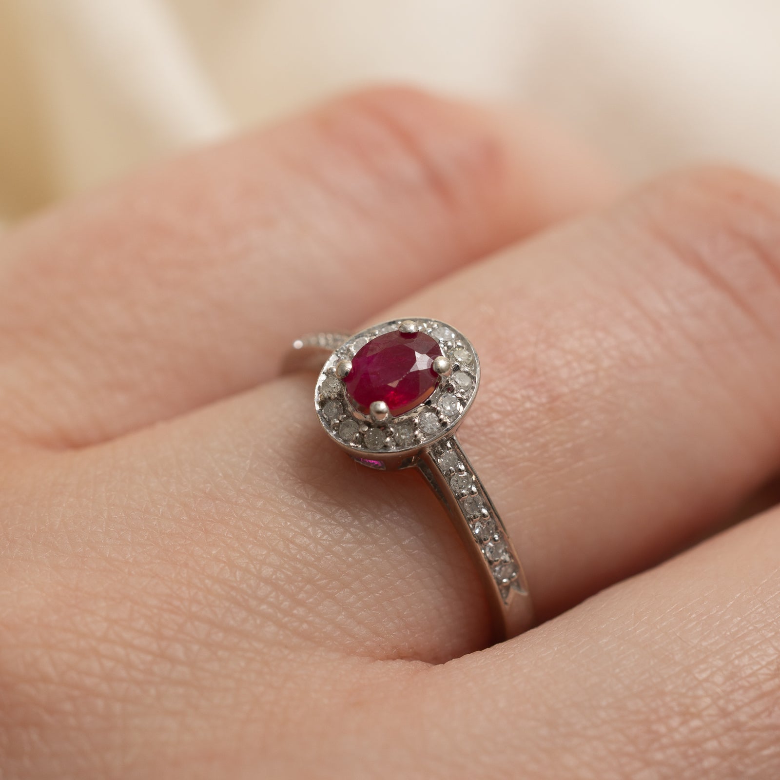 Oval Cut Ruby & Diamond Halo Ring | 0.22ct, 0.06ctw | SZ 6