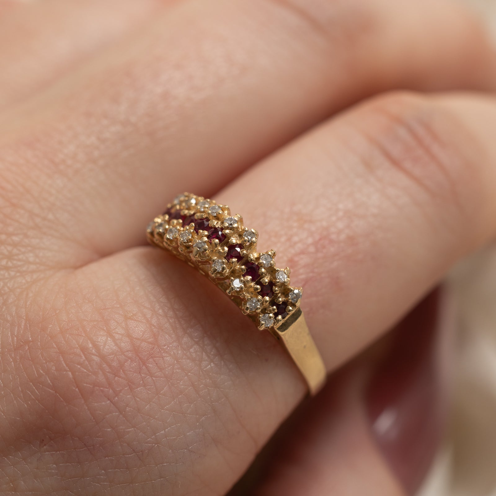 Multi Row Diamond & Ruby Ring | 0.12ctw, 0.10ctw | SZ 9