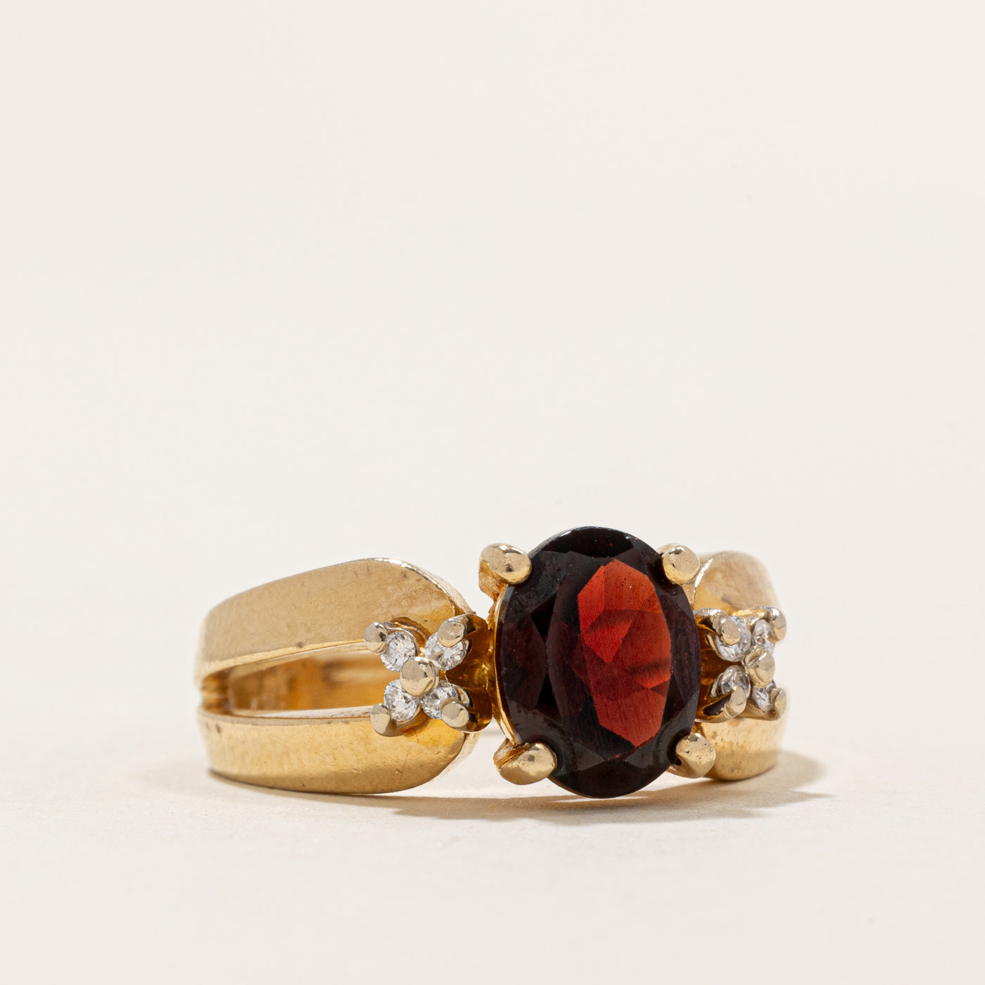 Oval Cut Garnet & Diamond Ring | 2.00ct, 0.07ctw | SZ 7.25