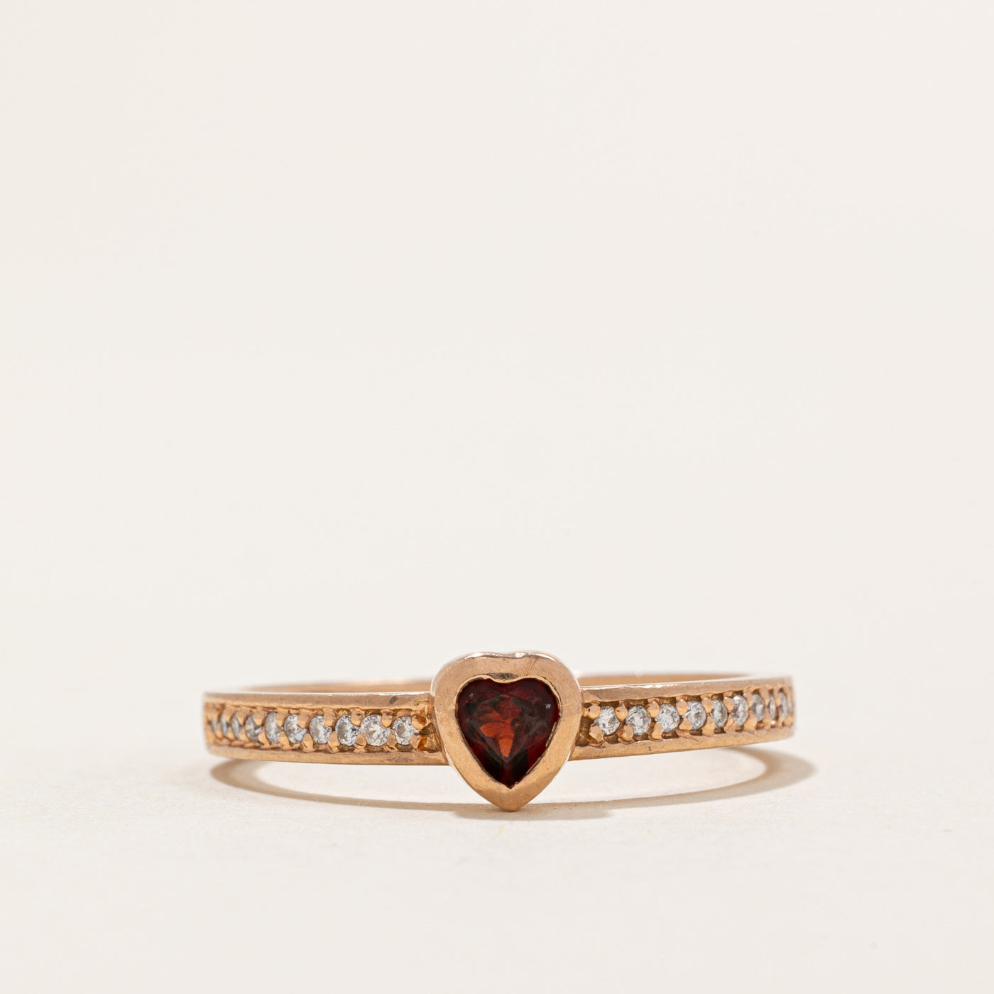 Garnet Heart & Diamond Ring | 0.22ct, 0.04ctw | SZ 8.5