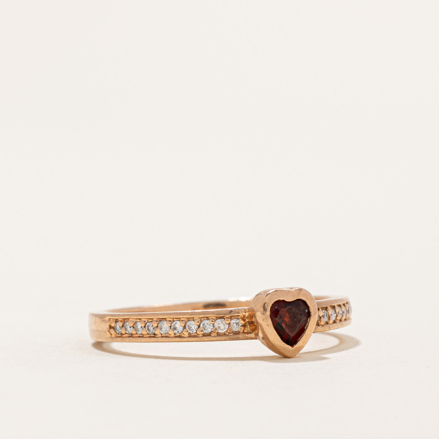 Garnet Heart & Diamond Ring | 0.22ct, 0.04ctw | SZ 8.5