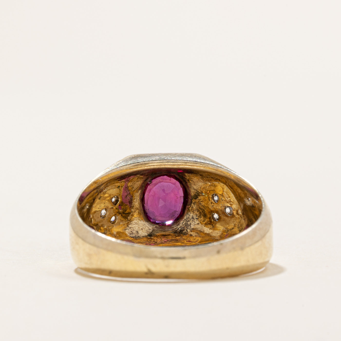 Bezel Set Ruby & Diamond Ring | 0.90ct, 0.10ctw | SZ 9.25