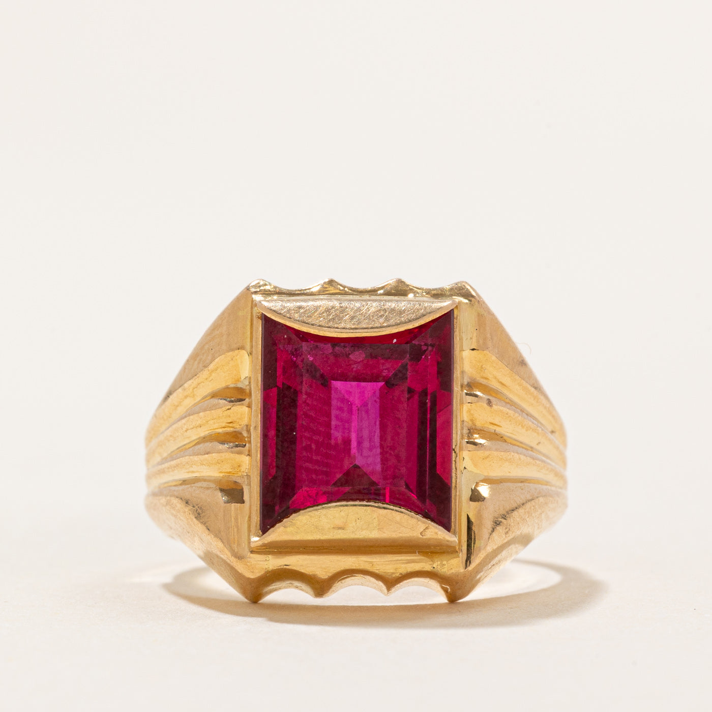 Vintage Italian Synthetic Ruby Grooved Cocktail Ring | 5.00ct | SZ 5.75